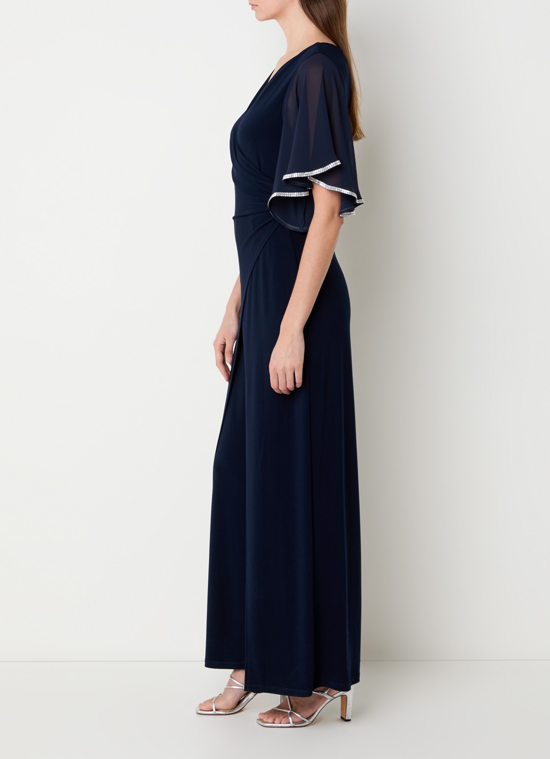 Joseph Ribkoff Wide fit jumpsuit met plooidetail en strass - voorkant 4 donkerblauw