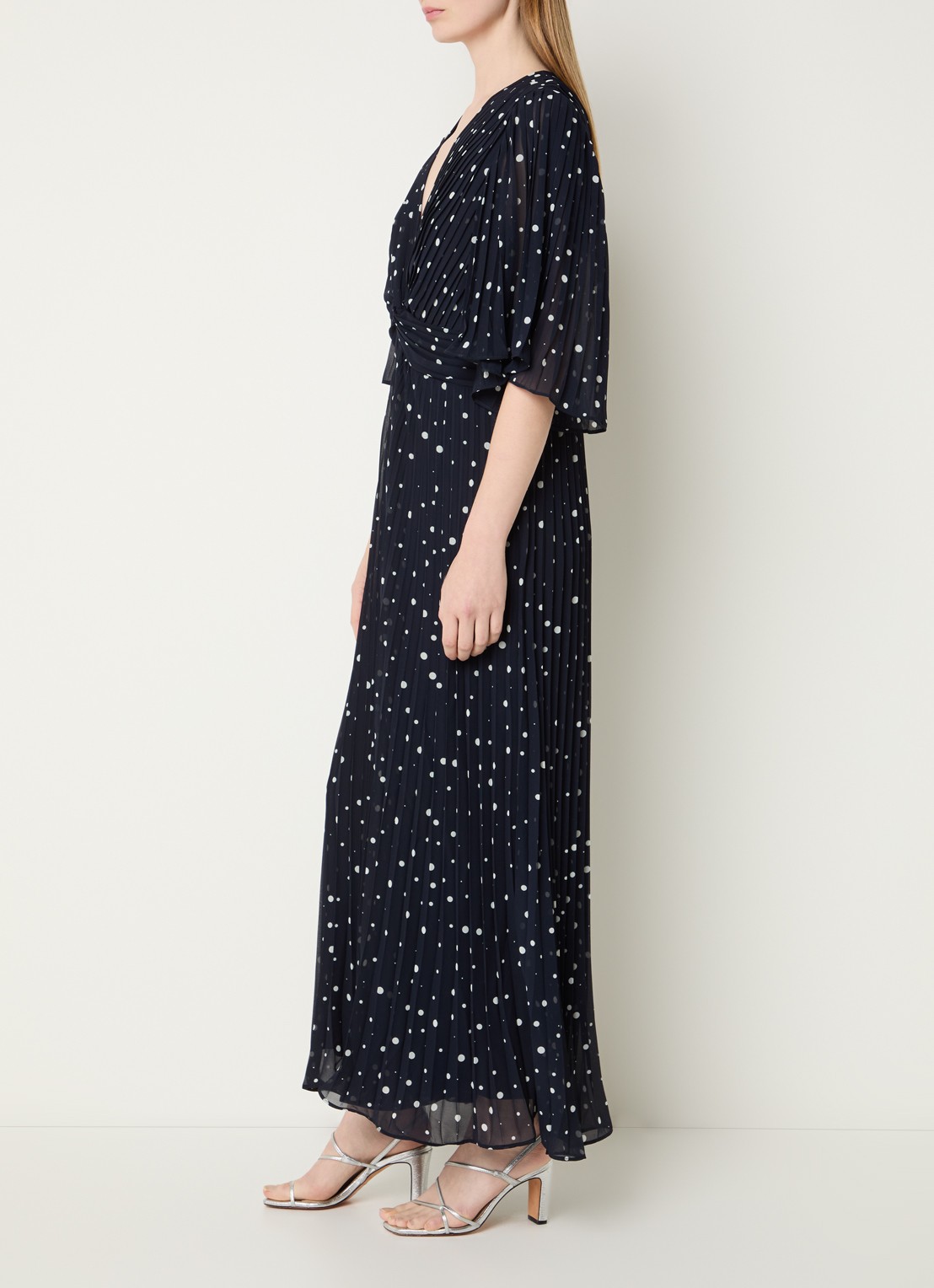 Joseph Ribkoff Wide fit jumpsuit met stippenprint - voorkant 2 donkerblauw