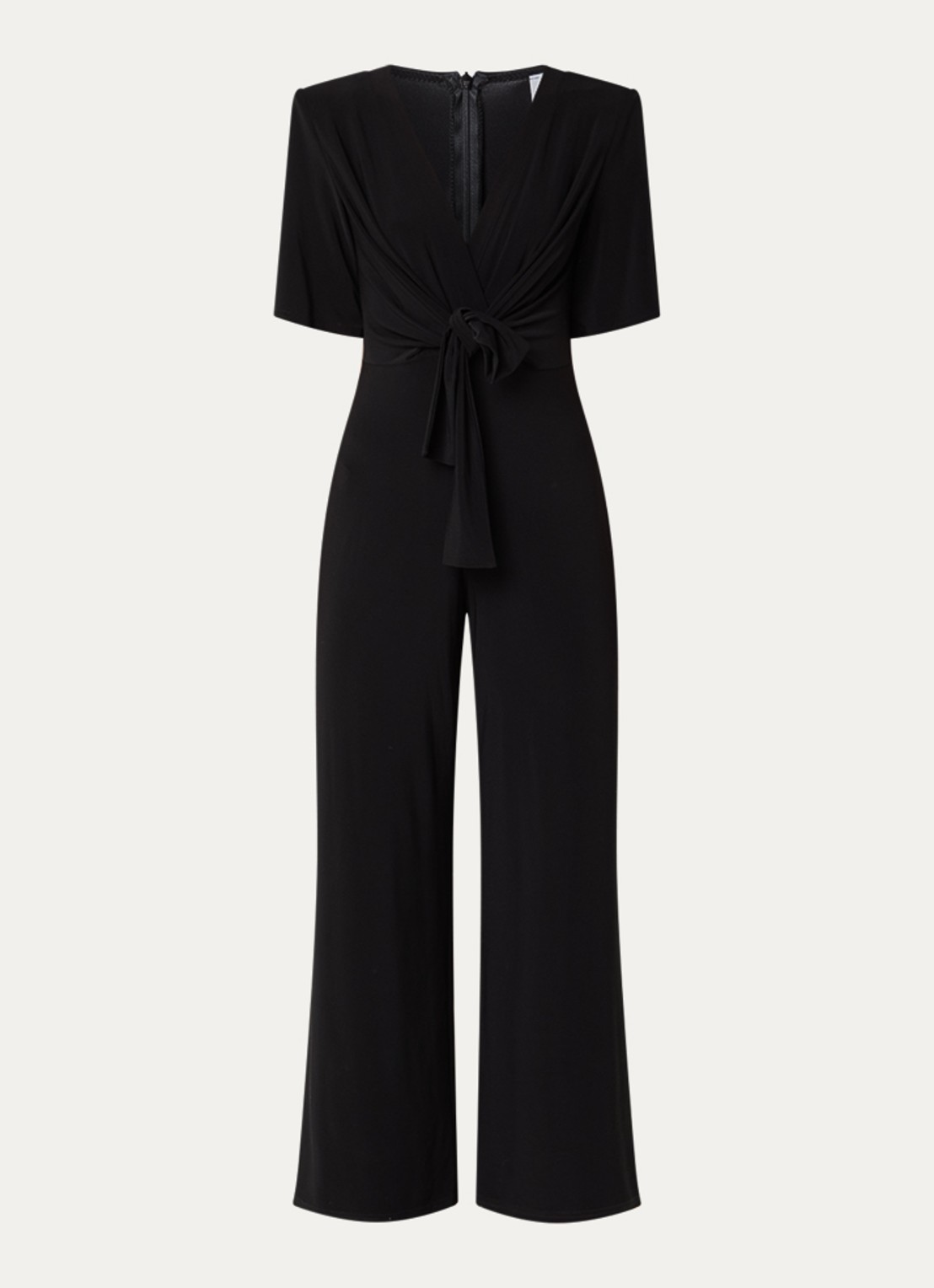 Joseph Ribkoff Wide fit jumpsuit met strikdetail - voorkant 2 zwart