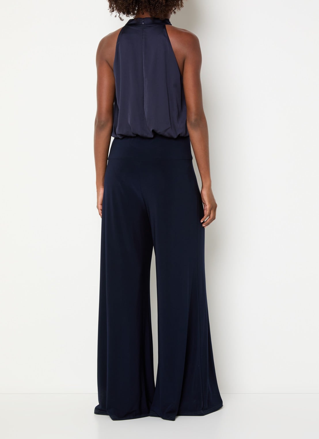 Joseph Ribkoff Wide fit jumpsuit van satijn - achterkant 4 donkerblauw