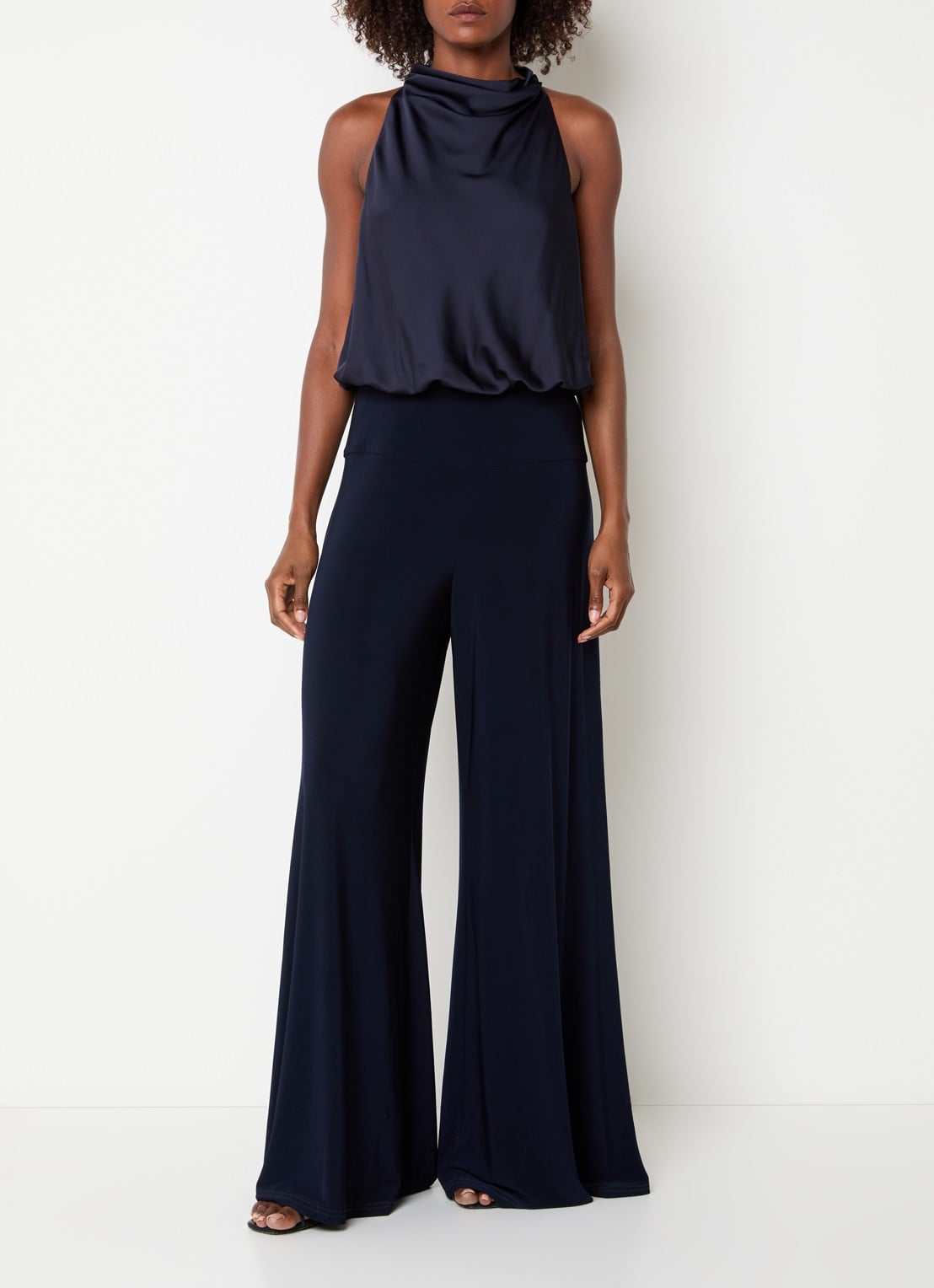 Joseph Ribkoff Wide fit jumpsuit van satijn - detail donkerblauw