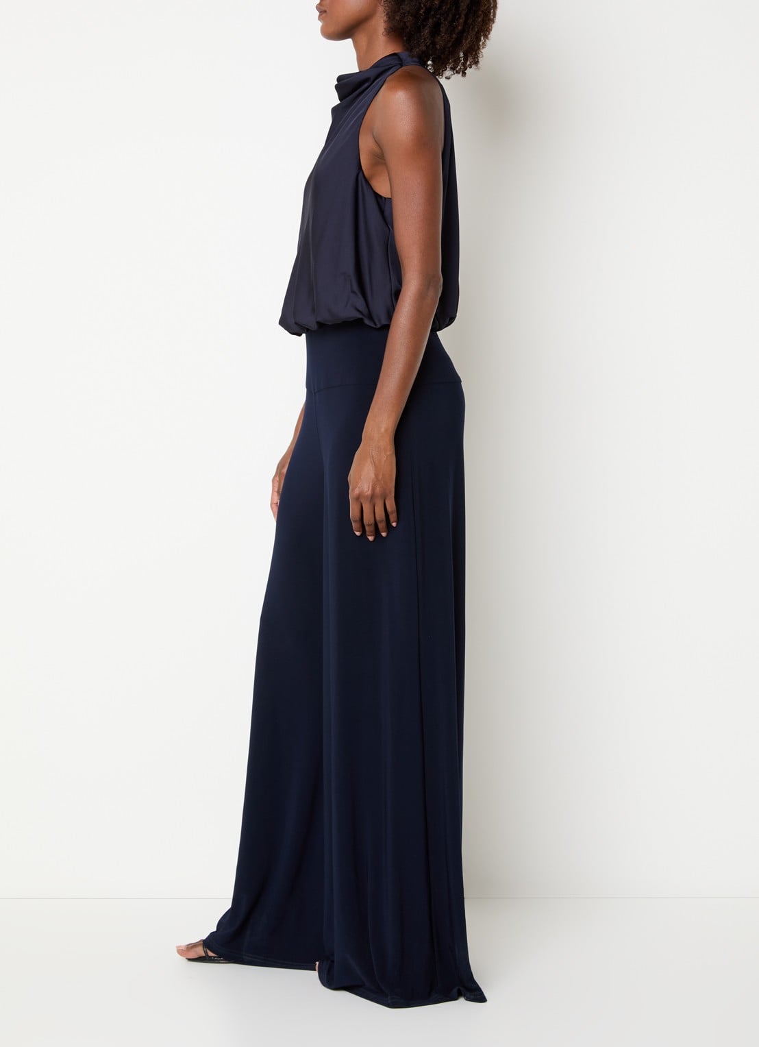 Joseph Ribkoff Wide fit jumpsuit van satijn - voorkant 3 donkerblauw