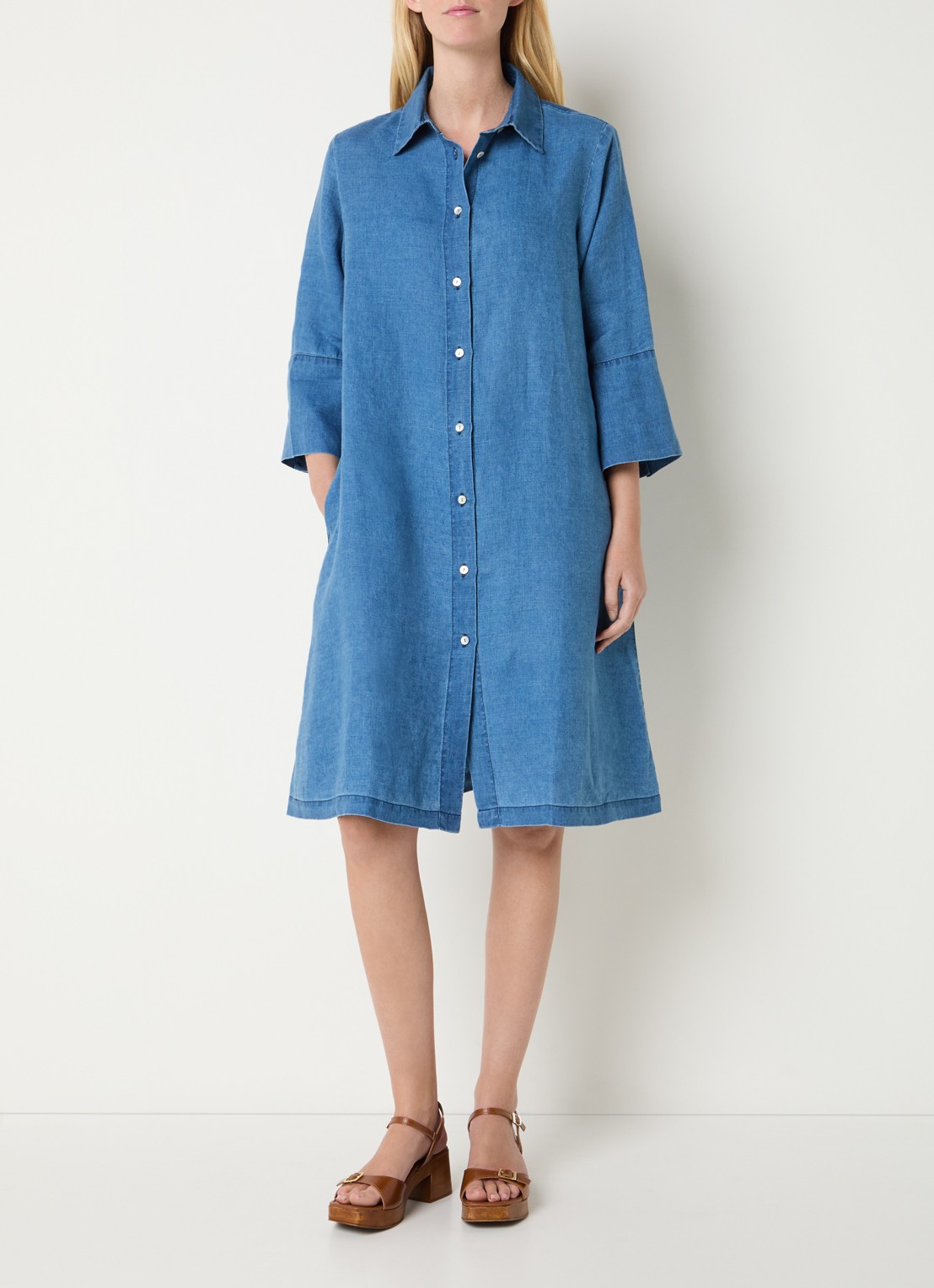 Josephine & Co Bailyn midi A-lijn blousejurk van chambray - detail 4 indigo