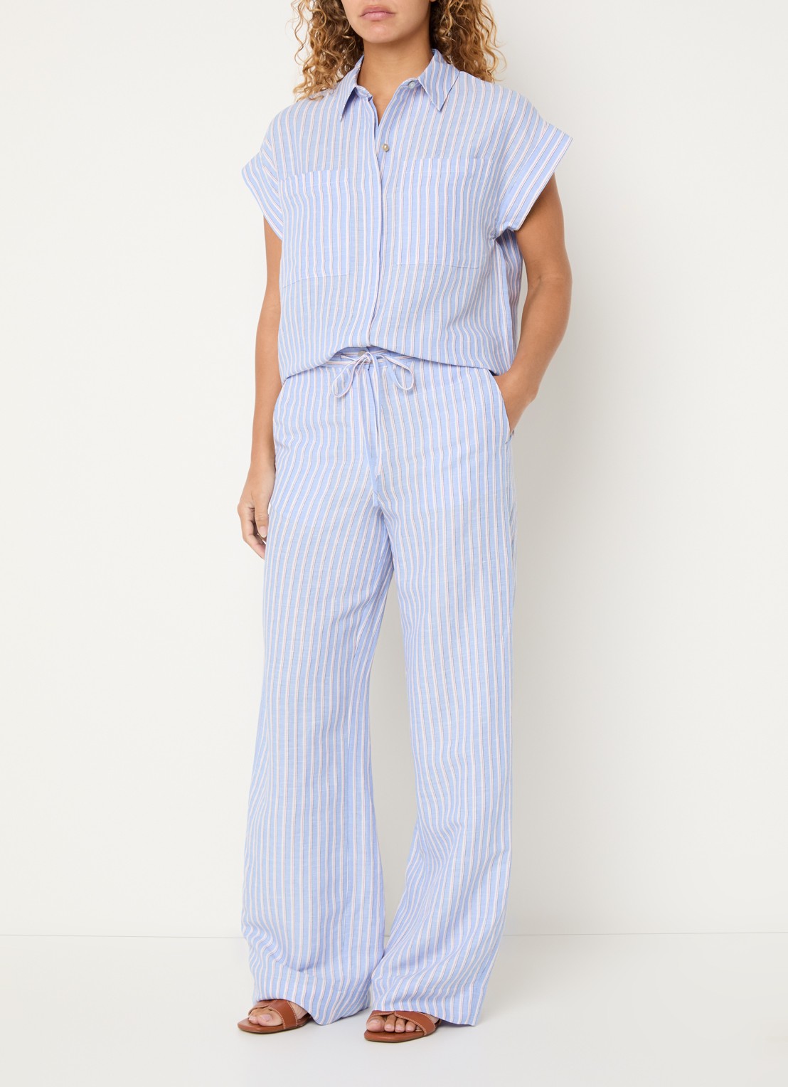 Josephine & Co Barndon blouse in linnenblend met streepprint - voorkant 2 blauw