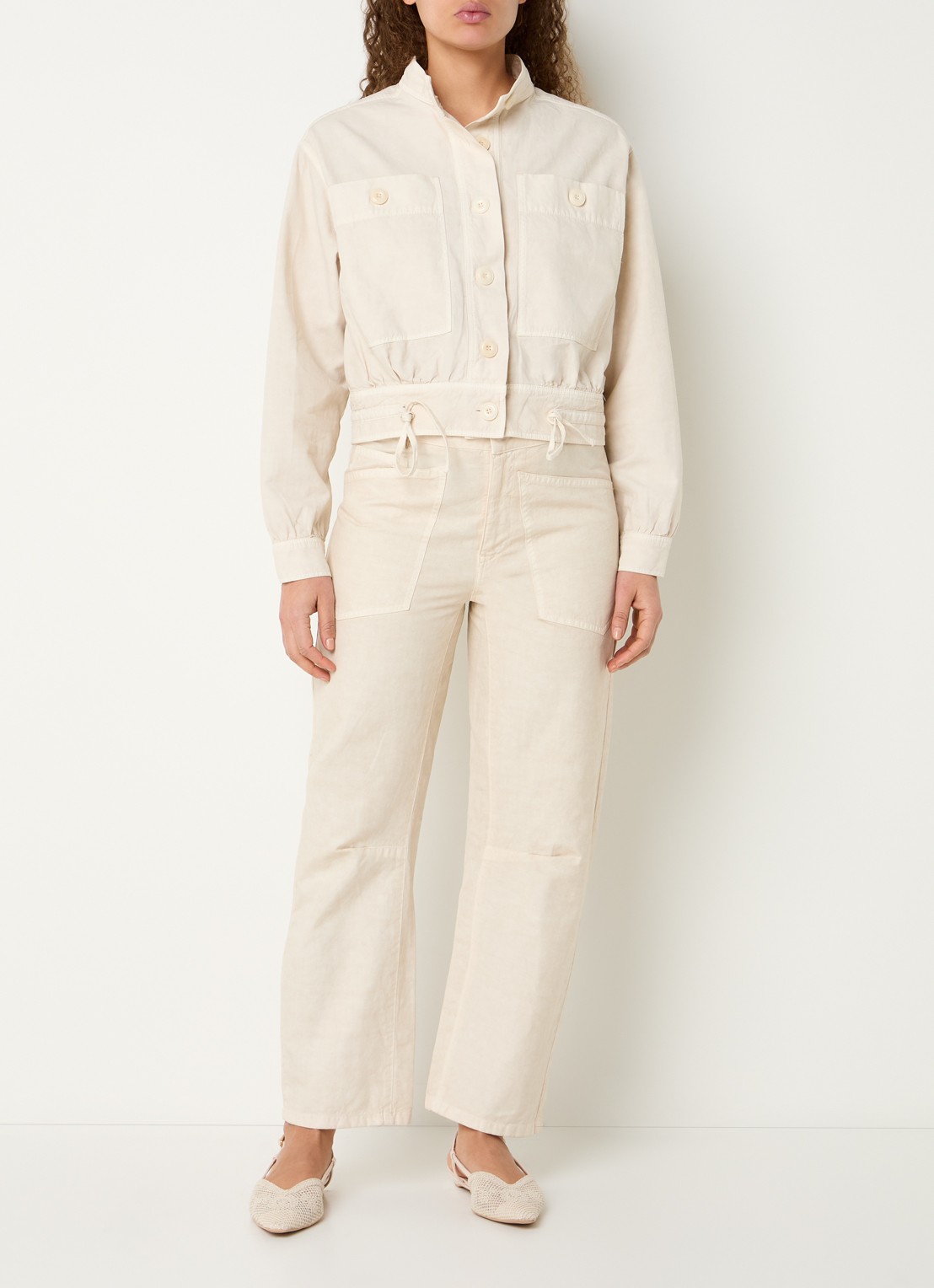 Josephine & Co Bas high waist loose fit chino met steekzakken - voorkant 2 beige