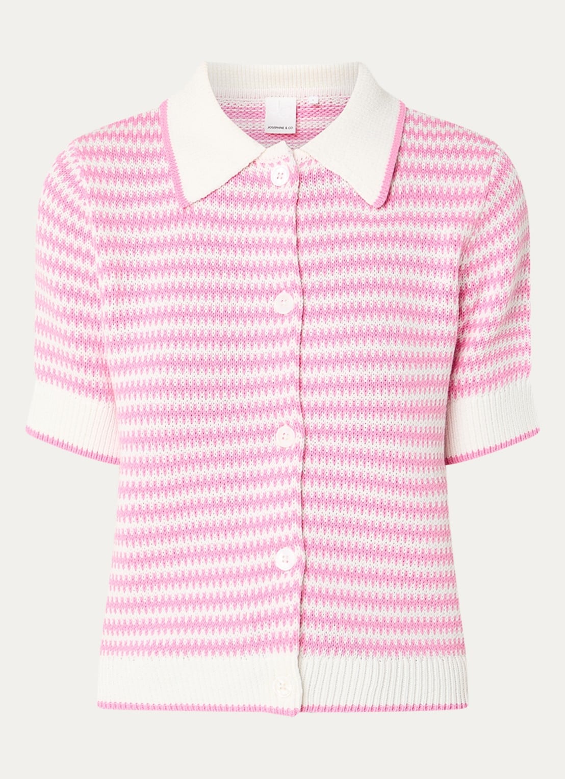 Josephine & Co Basha grofgebreid vest met streepprint - voorkant 2 roze