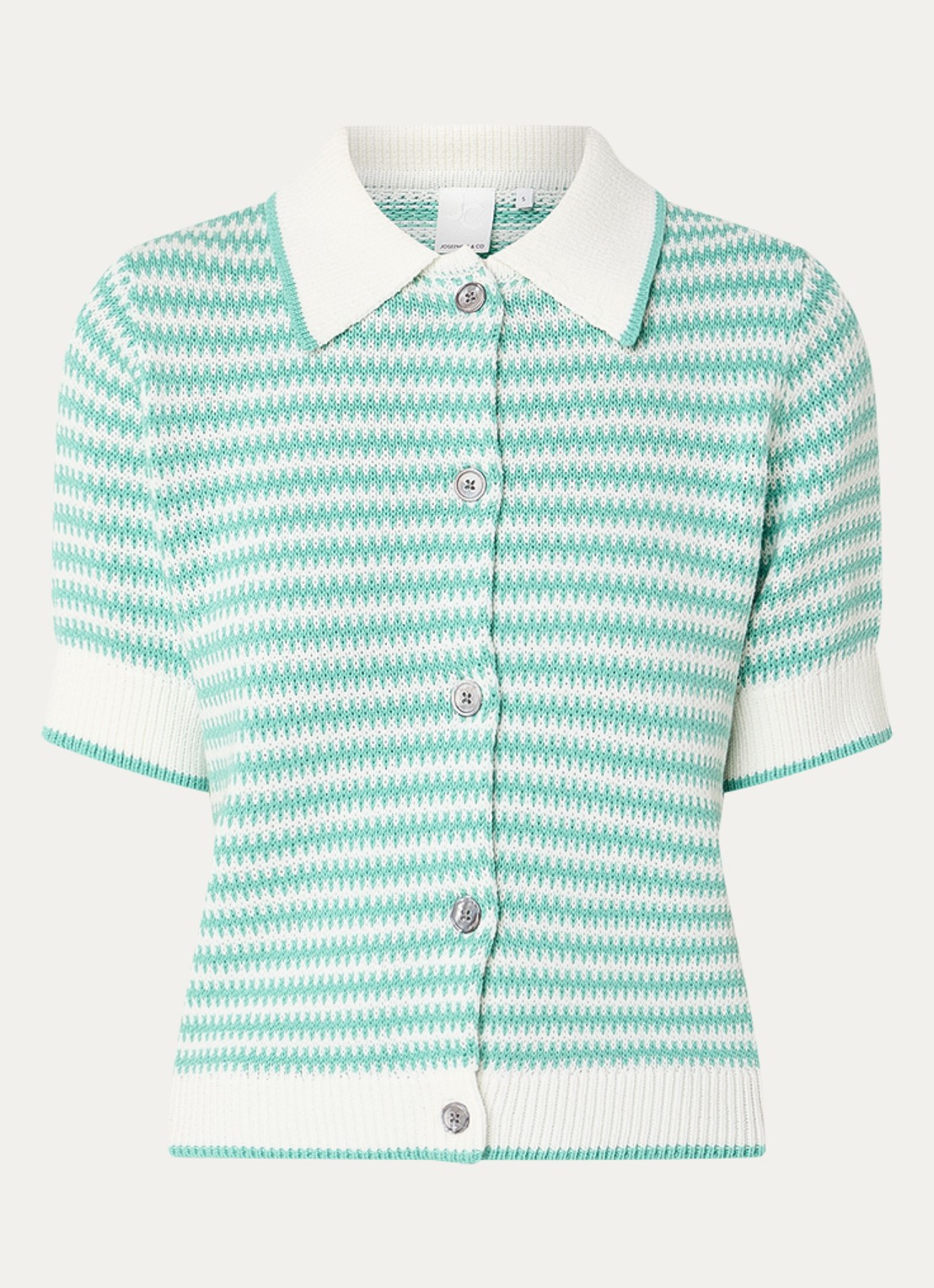 Josephine & Co Basha grofgebreid vest met streepprint - voorkant 2 zeegroen