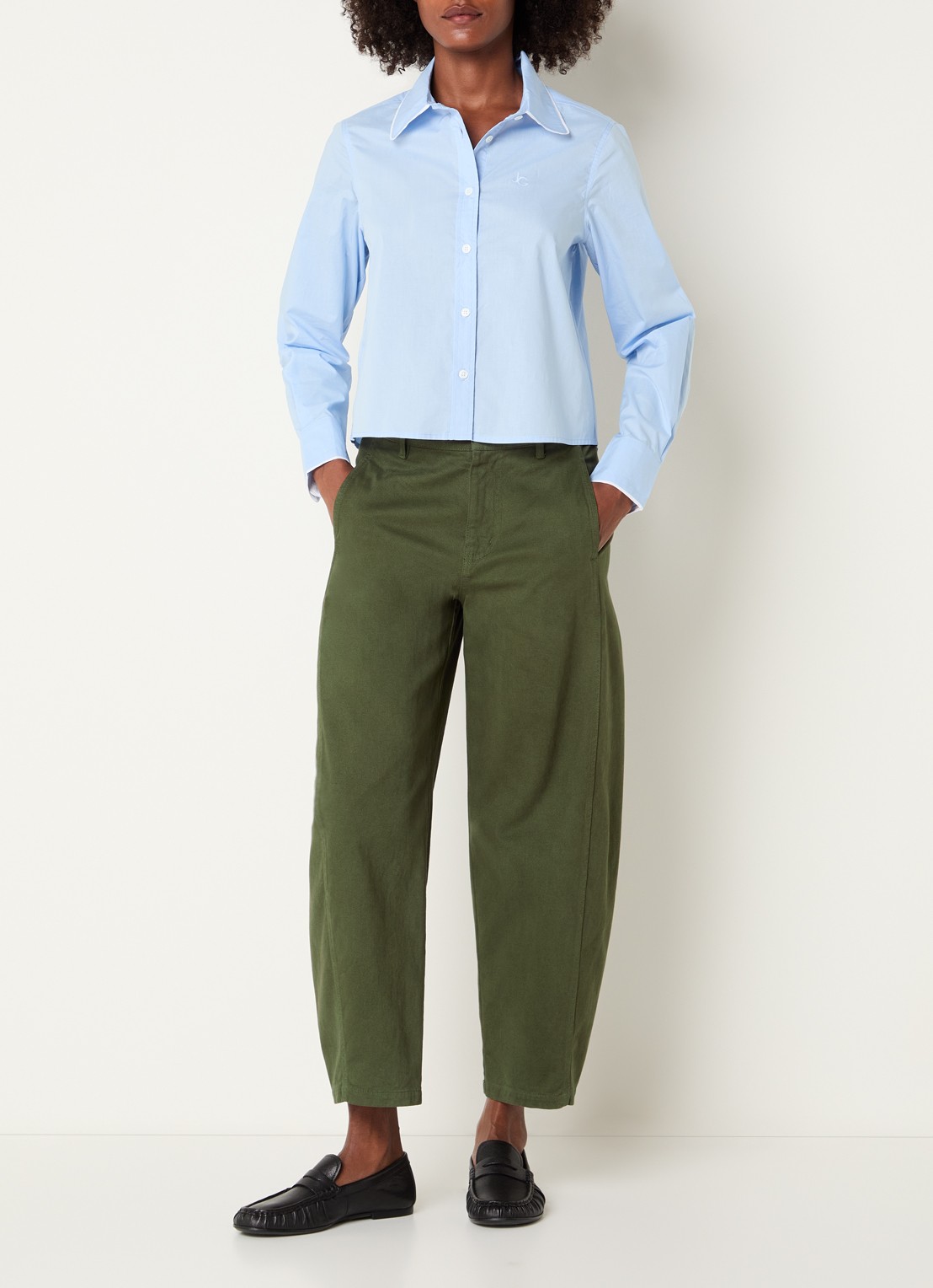 Josephine & Co Basile high waist balloon fit broek met steekzakken - voorkant 3 legergroen
