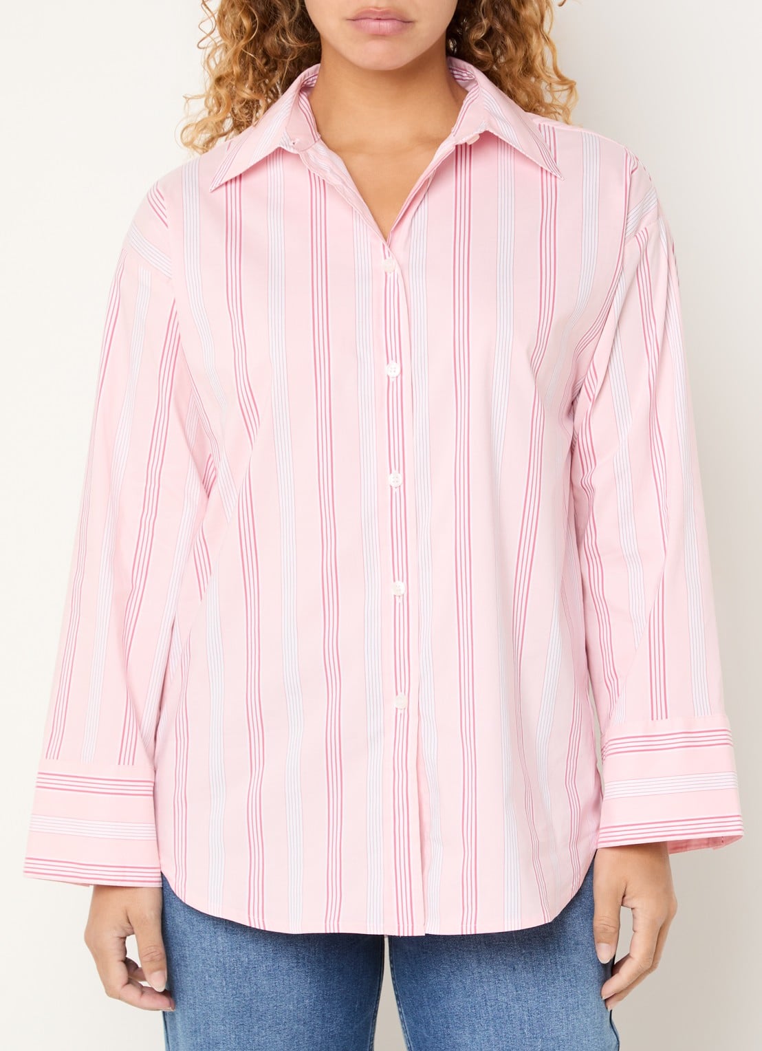 Josephine & Co Bastian blouse met streepprint - detail 3 lichtroze