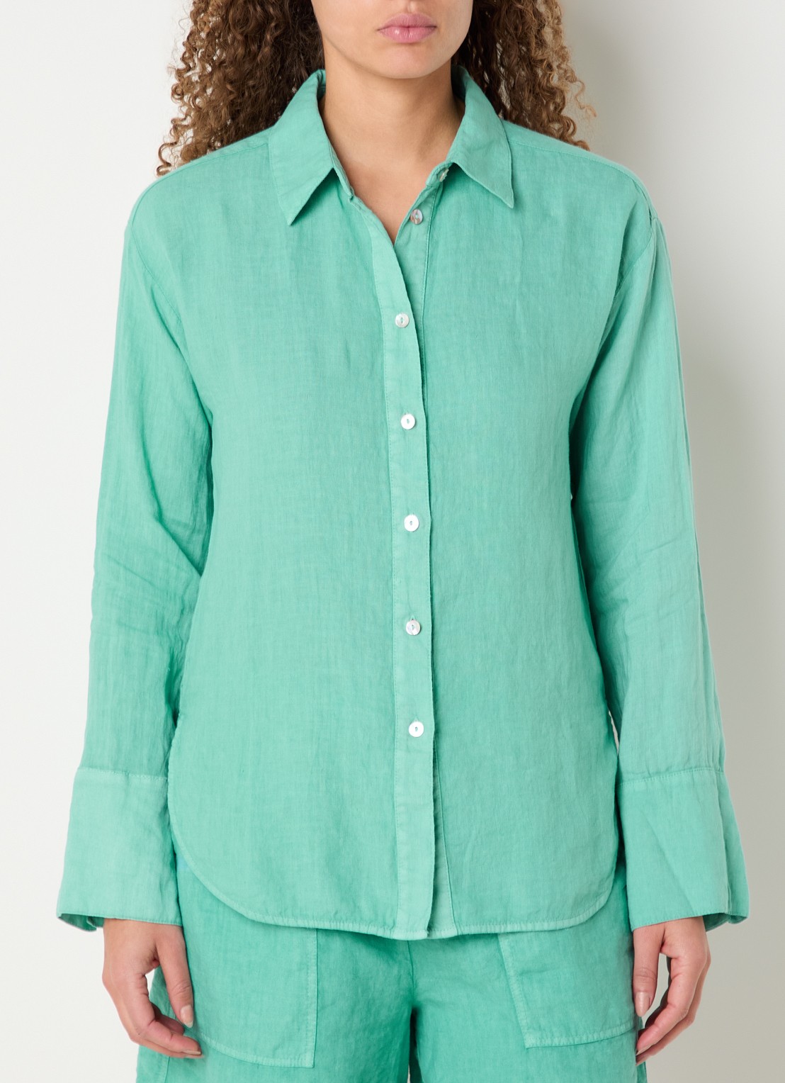Josephine & Co Bazil blouse van linnen - detail 3 zeegroen