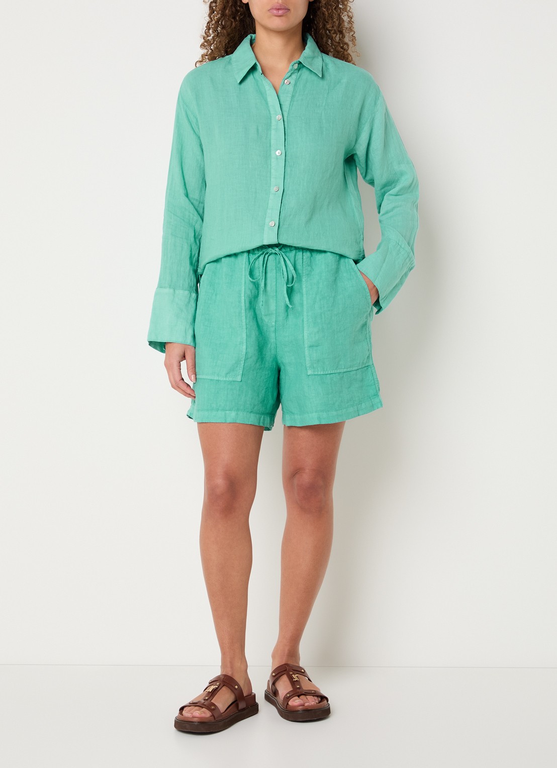Josephine & Co Bazil blouse van linnen - voorkant 2 zeegroen