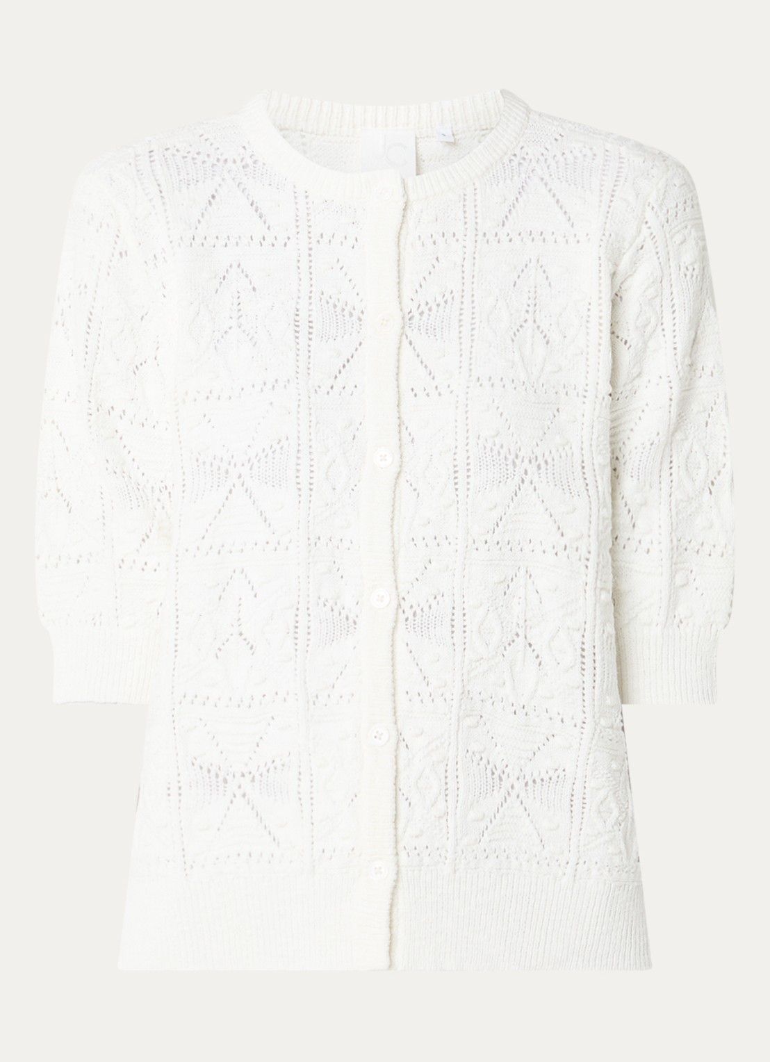 Josephine & Co Beau grofgebreid vest met opengebreid dessin - voorkant 2 wit