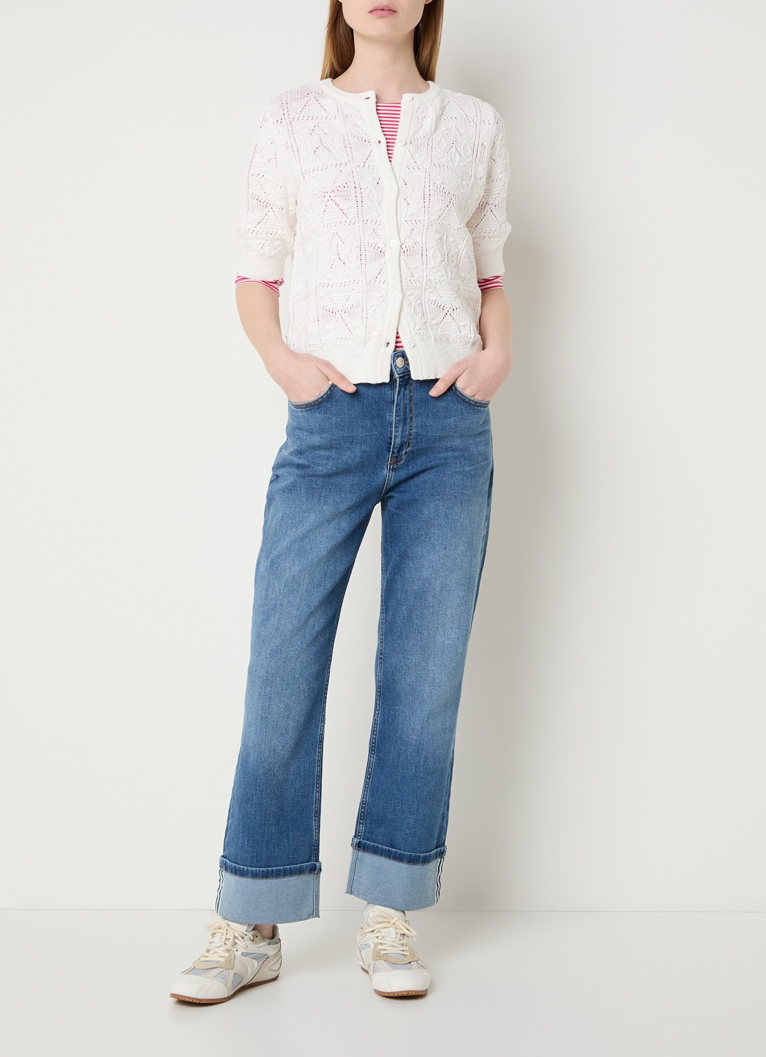 Josephine & Co Beau grofgebreid vest met opengebreid dessin - voorkant 3 wit