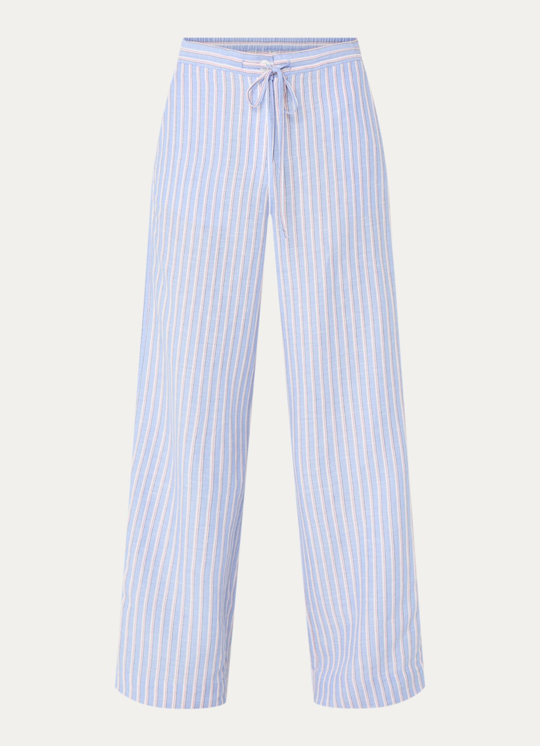 Josephine & Co Benson high waist loose fit broek met streepprint - voorkant 3 lichtblauw