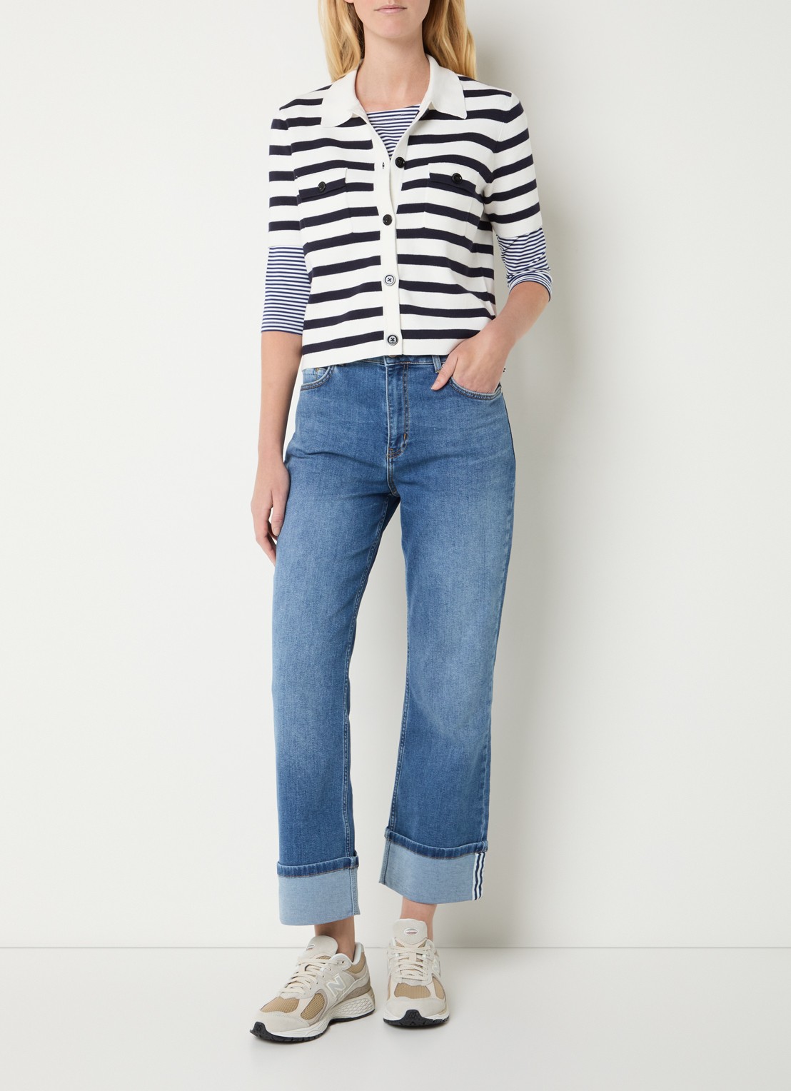 Josephine & Co Benthe high waist cropped flared jeans met medium wassing - voorkant 4 indigo