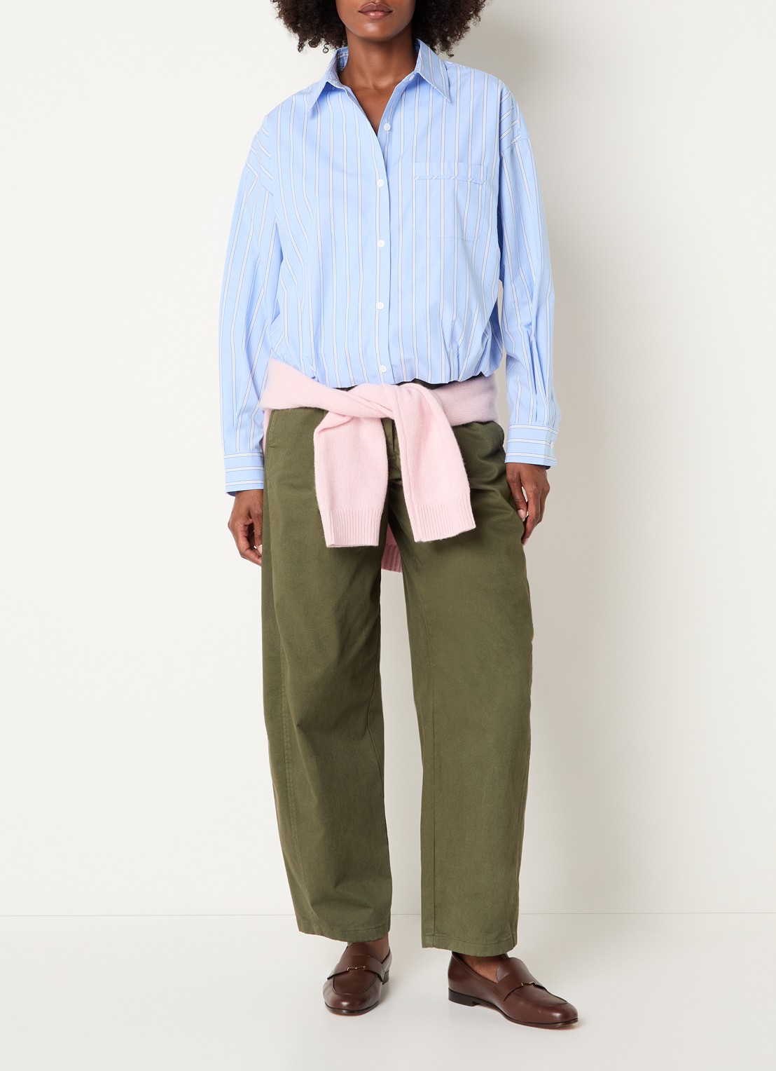 Josephine & Co Bink blouse met streepprint en borstzak - voorkant 4 lichtblauw