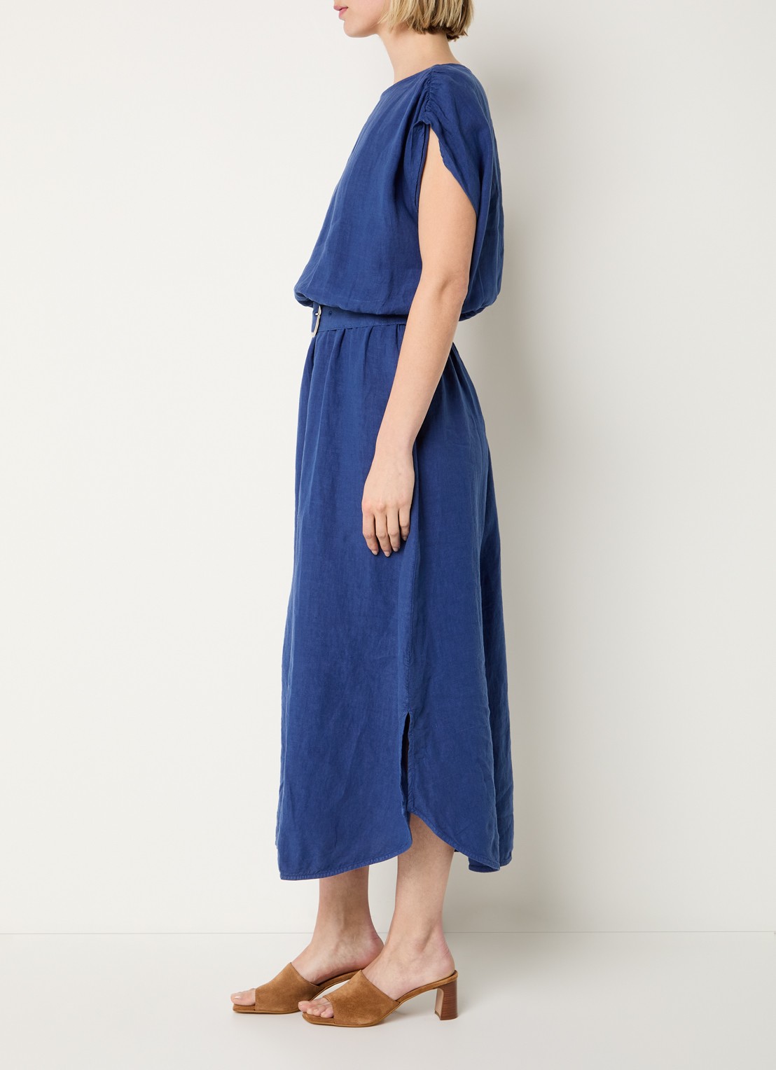 Josephine & Co Blayze jurk van linnen met ceintuur - voorkant 3 royalblauw