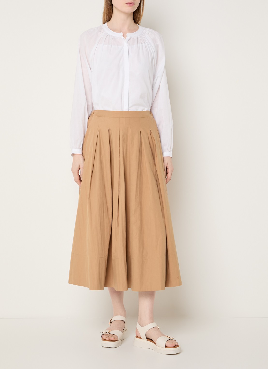 Josephine & Co Blume midi A-lijn rok  - voorkant 4 cognac