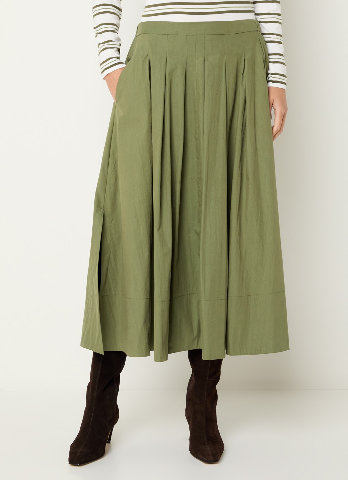 Josephine & Co Blume midi rok  met plooidetail - detail mosgroen