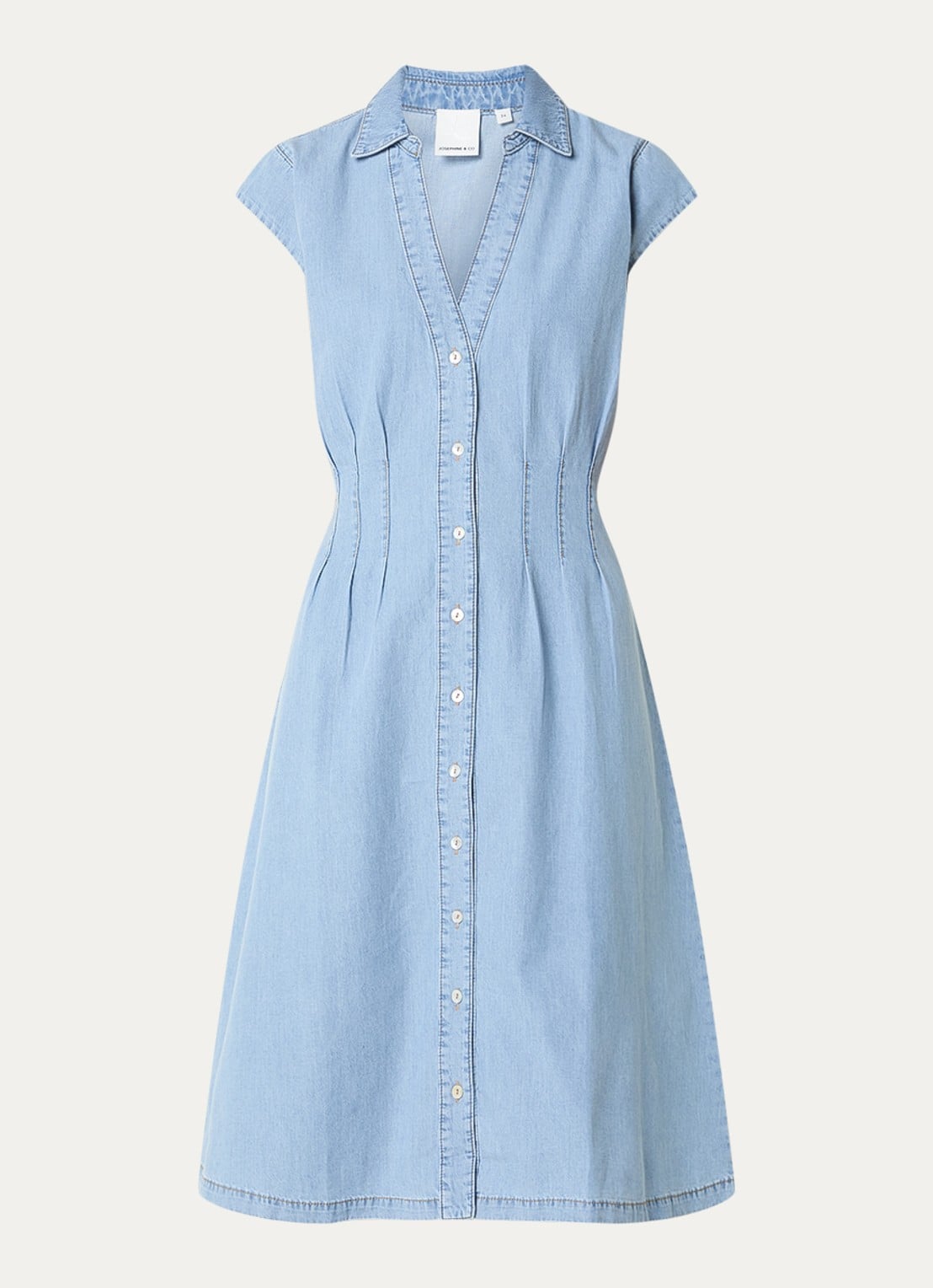 Josephine & Co Bo midi denimjurk met kraag - voorkant 2 indigo