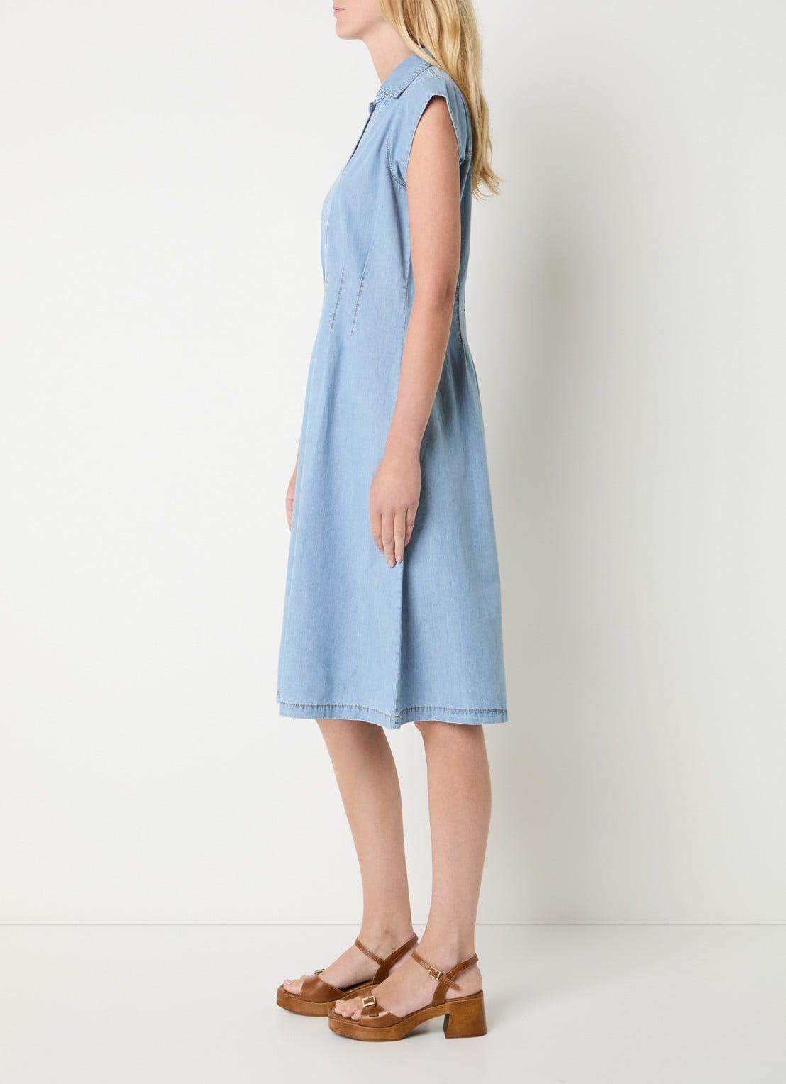 Josephine & Co Bo midi denimjurk met kraag - voorkant 3 indigo