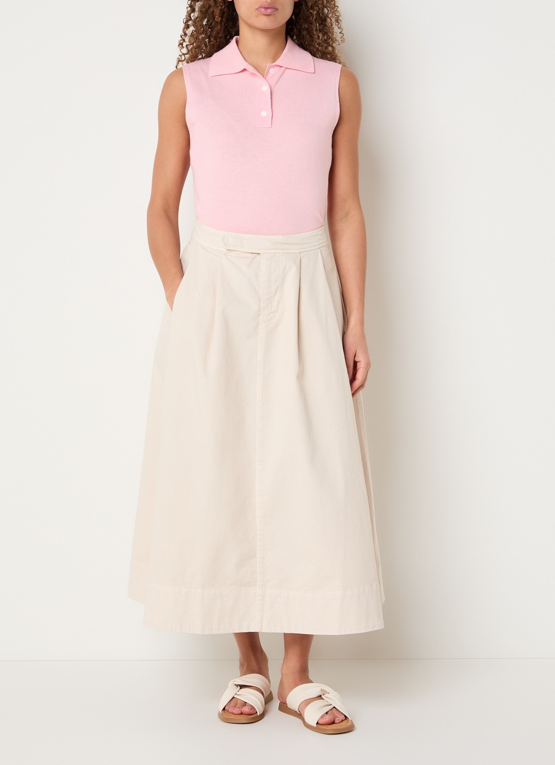 Josephine & Co Bobby midi A-lijn rok met steekzakken - voorkant 2 beige