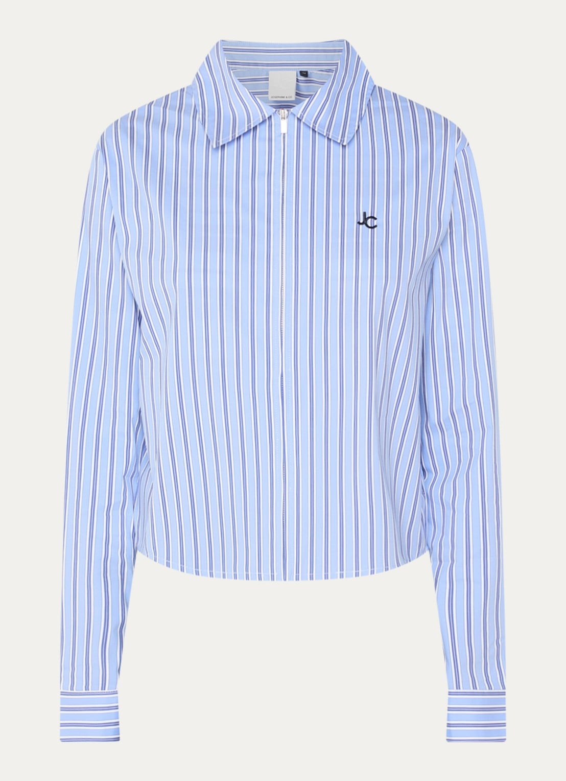 Josephine & Co Bodine blouse met streepprint en logoborduring - voorkant lichtblauw