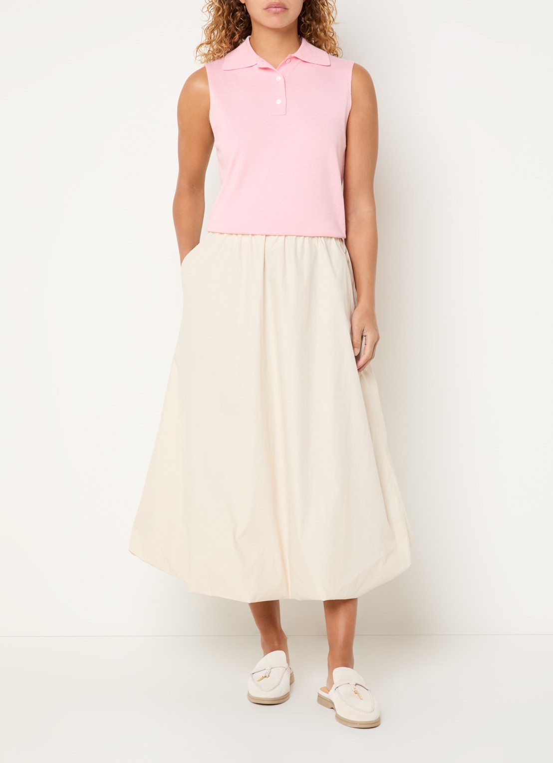 Josephine & Co Bonnie midi rok met steekzakken - voorkant 3 beige