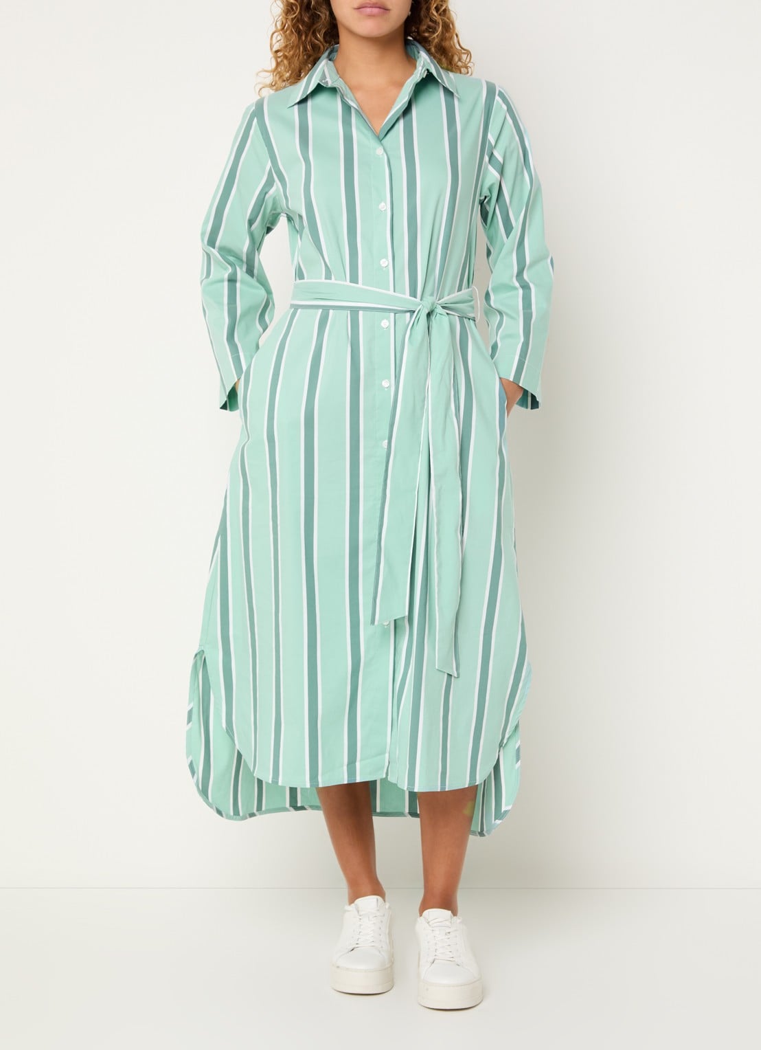 Josephine & Co Boudewijn midi blousejurk met streepprint en strikceintuur - detail mint