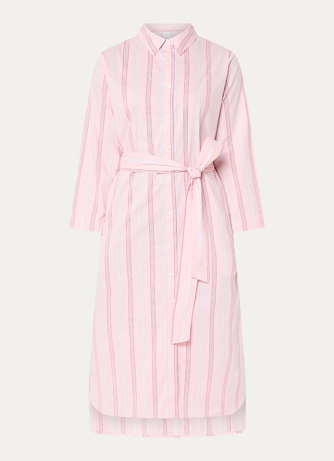 Josephine & Co Boudewijn midi blousejurk met streepprint en strikceintuur - voorkant 2 lichtroze