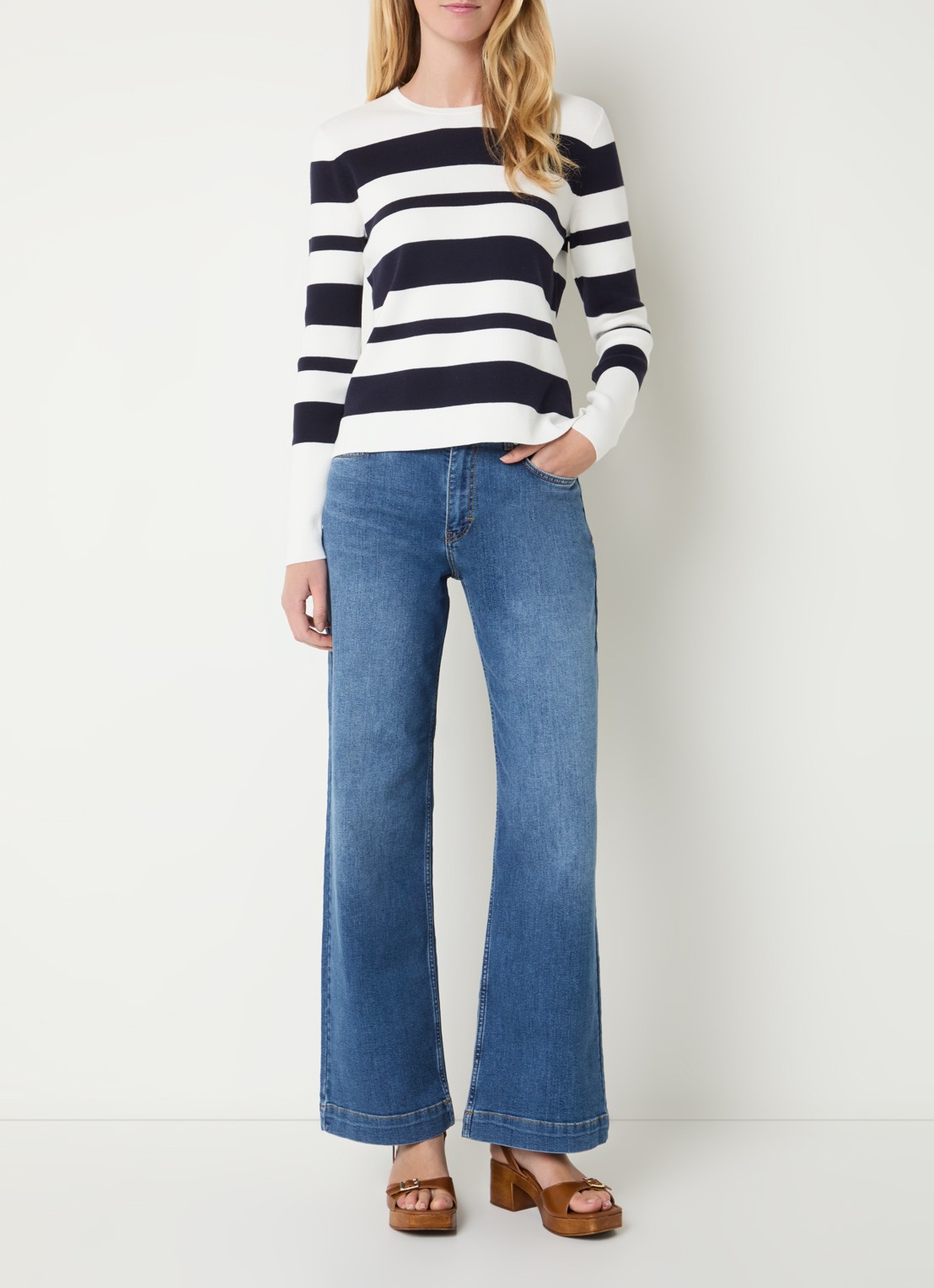 Josephine & Co Breanne sweater met streepprint - voorkant 2 donkerblauw