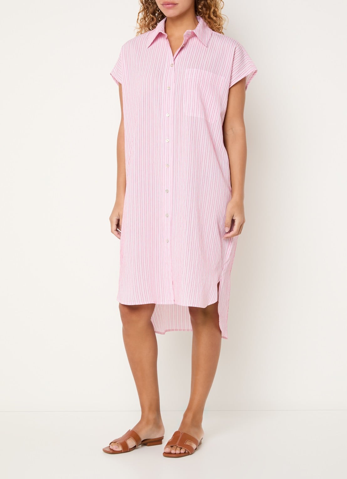 Josephine & Co Bree midi blousejurk met streepprint - detail roze