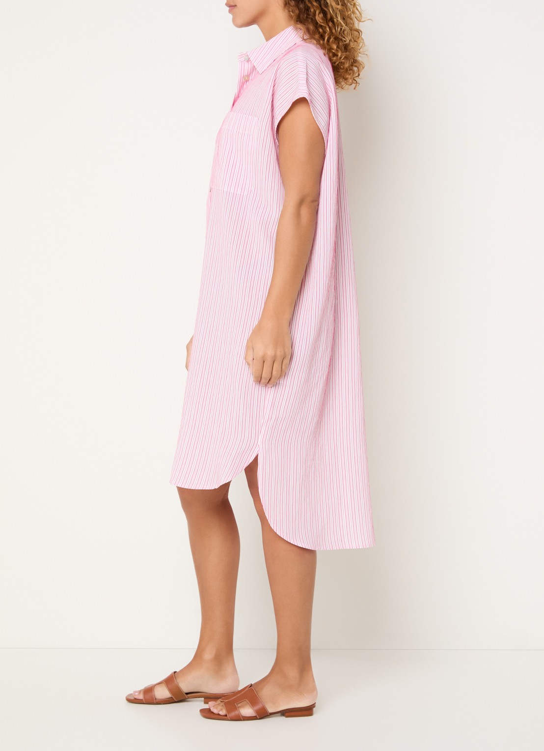 Josephine & Co Bree midi blousejurk met streepprint - voorkant 3 roze