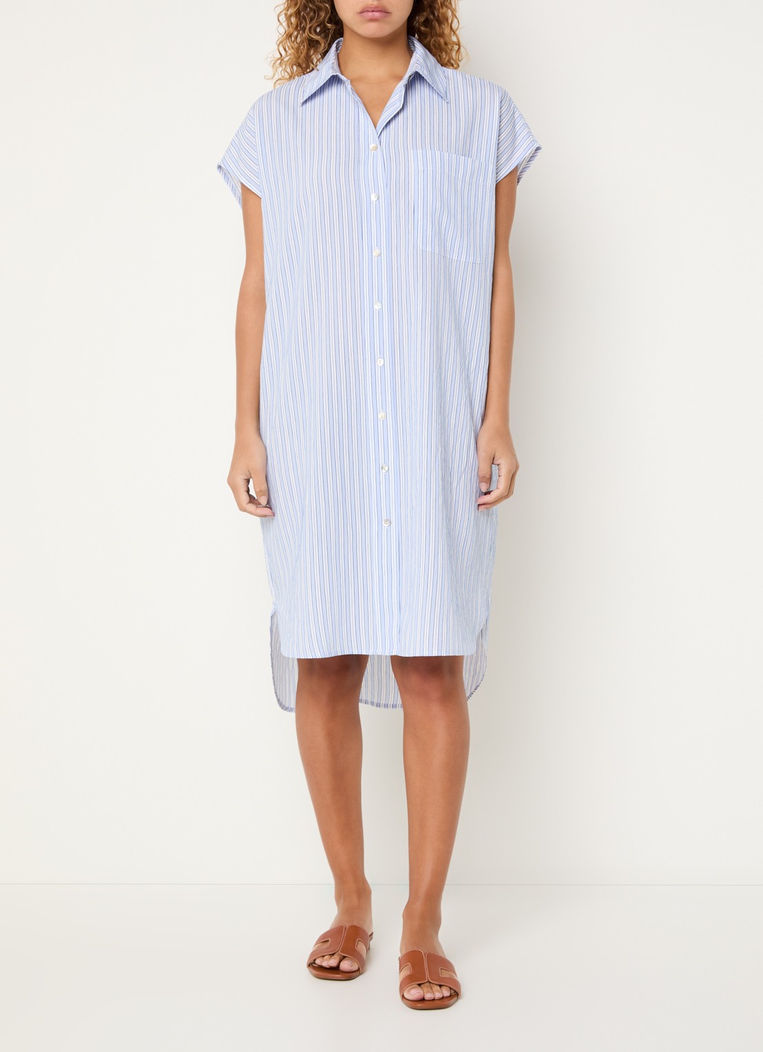 Josephine & Co Bree midi blousejurk met streepprint - detail 3 lichtblauw