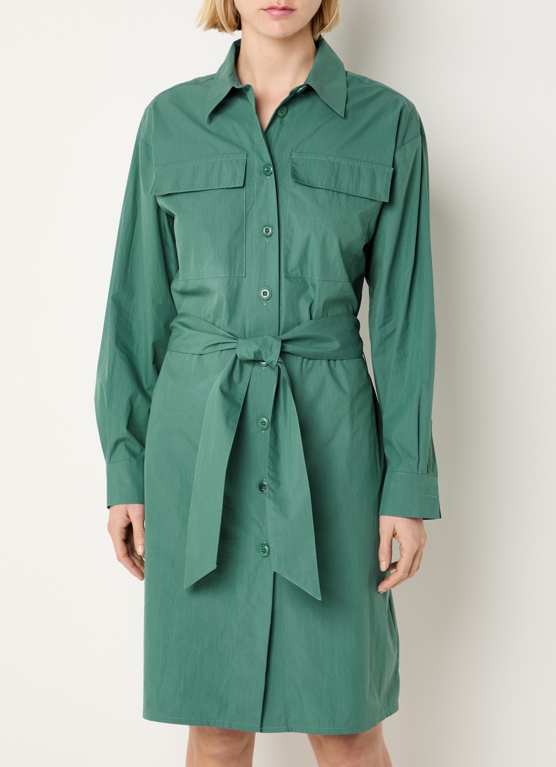 Josephine & Co Brien blousejurk met opgestikte zakken en strikceintuur - detail 2 zeegroen