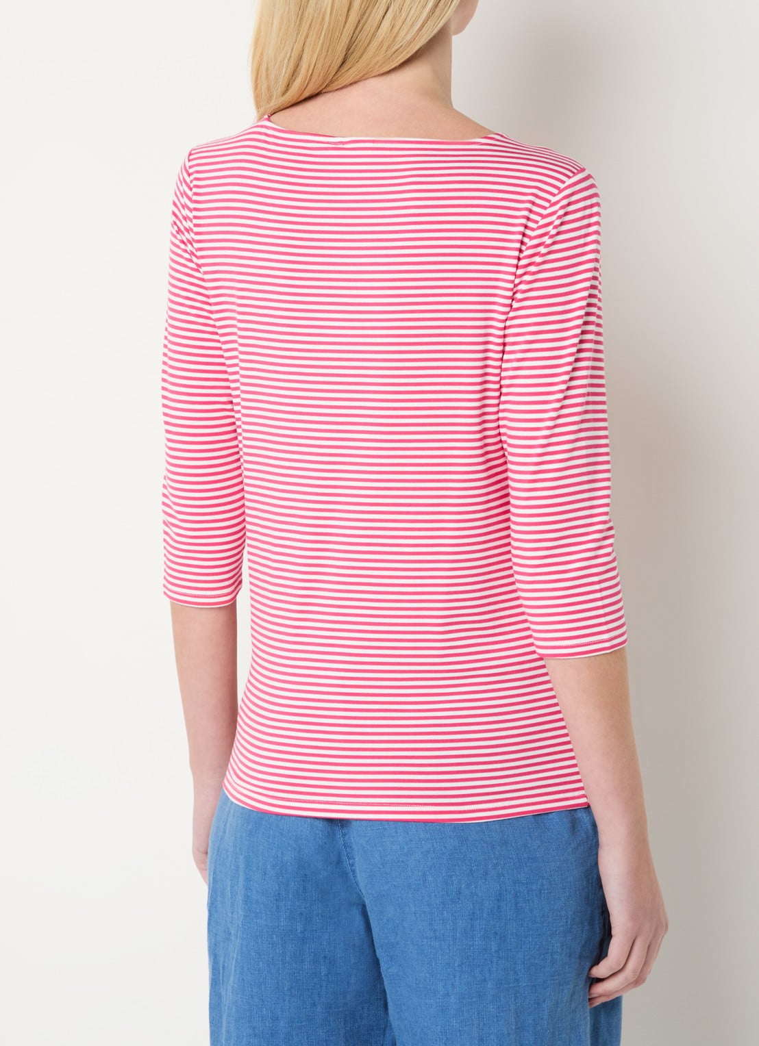 Josephine & Co Brit T-shirt met boothals en streepprint - achterkant koraalrood
