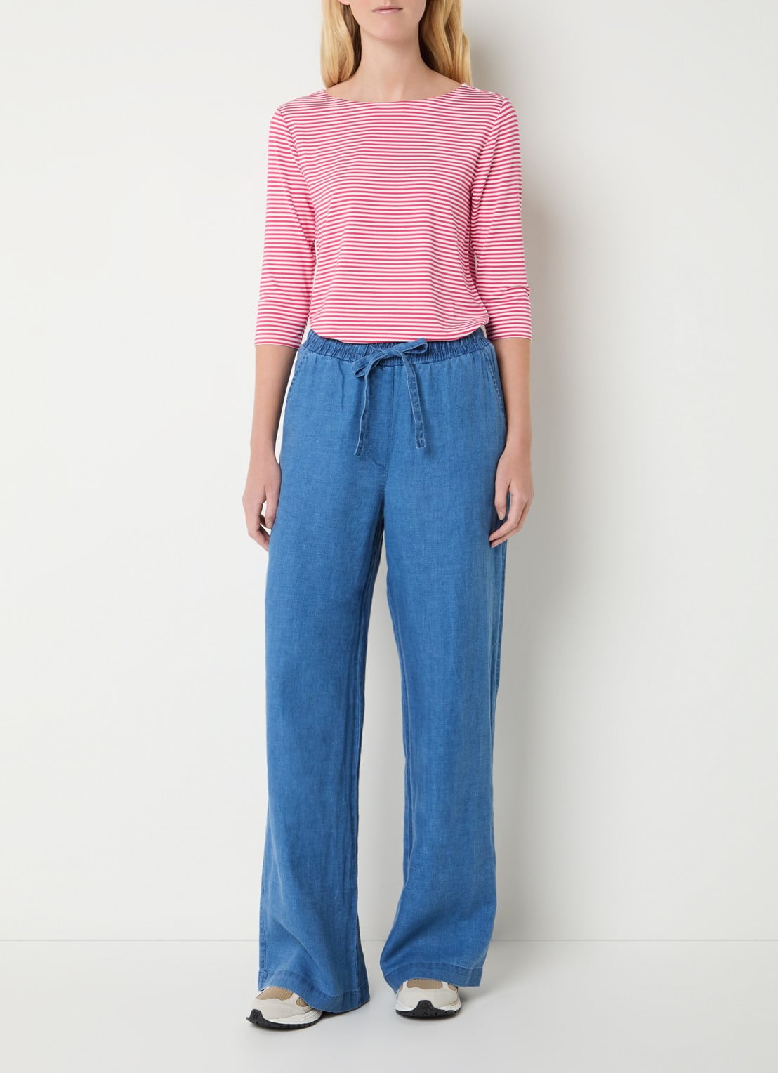 Josephine & Co Brit T-shirt met boothals en streepprint - voorkant 4 koraalrood