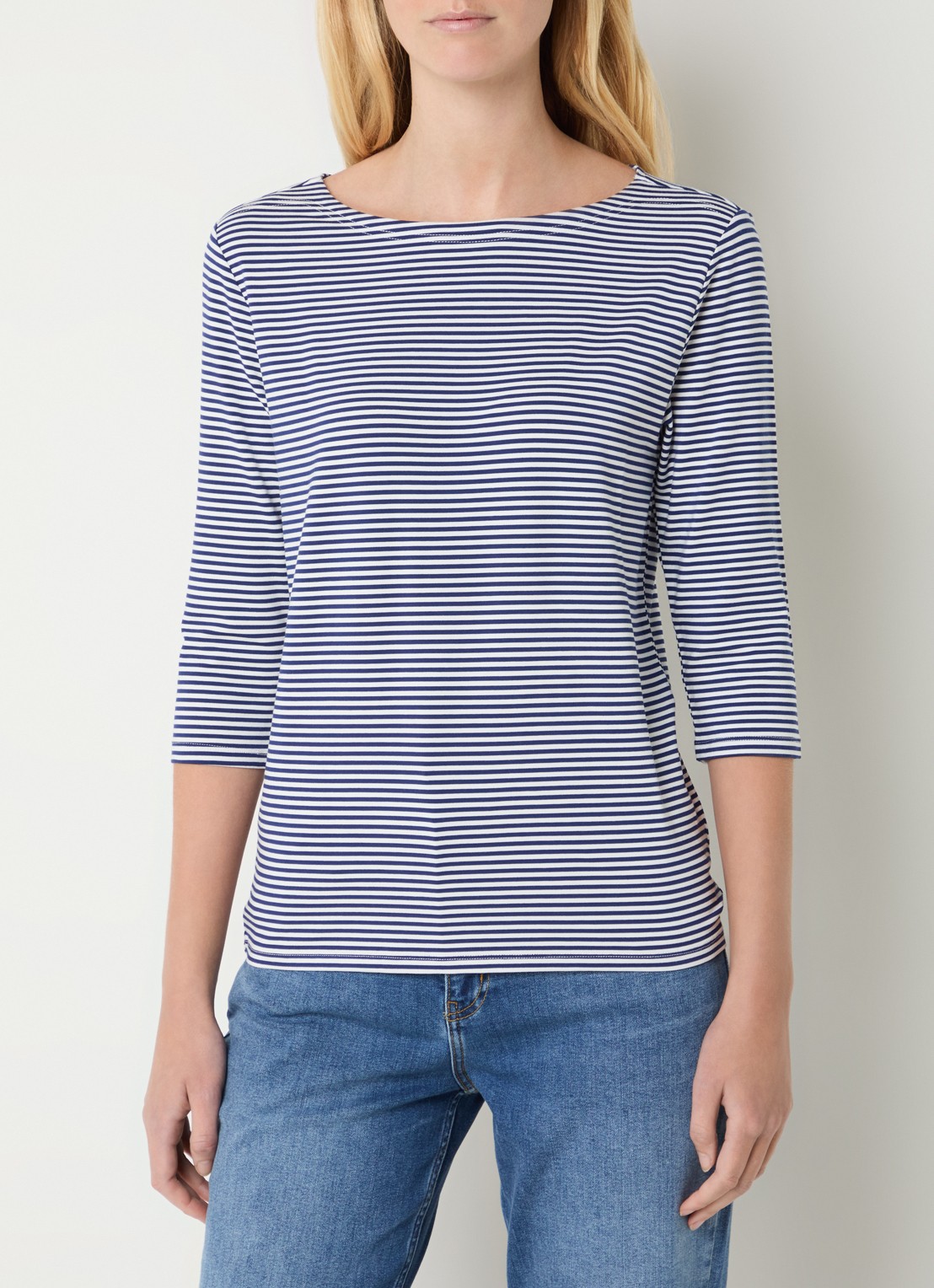 Josephine & Co Brit T-shirt met boothals en streepprint - detail 2 donkerblauw