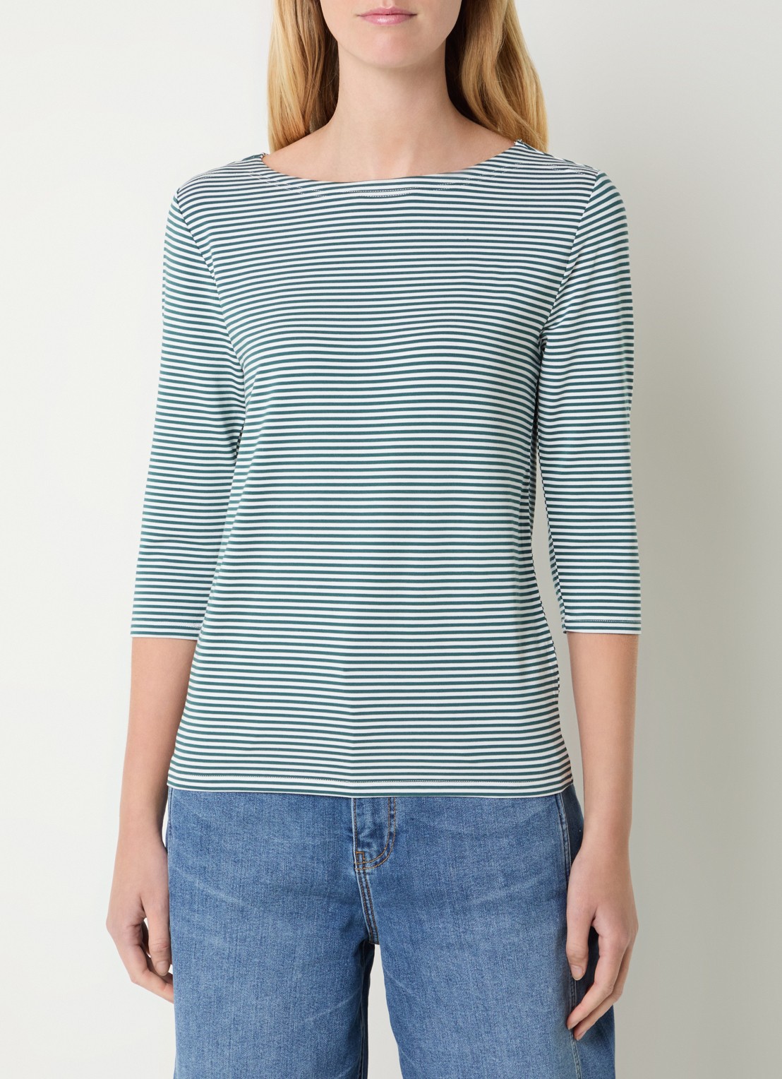 Josephine & Co Brit T-shirt met boothals en streepprint - detail 4 donkergroen