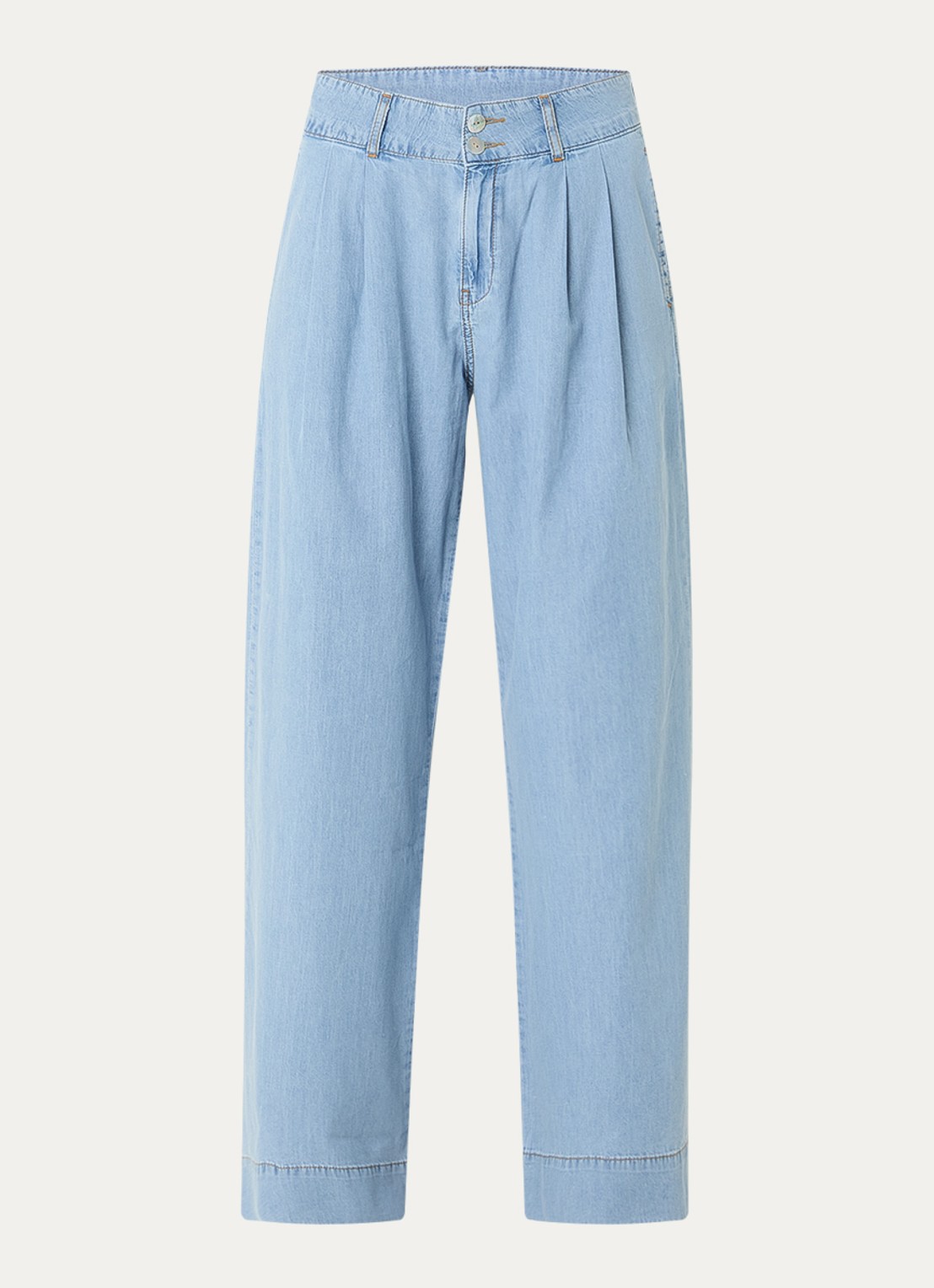 Josephine & Co Britt high waist straight fit broek van chambray - voorkant 2 lichtblauw