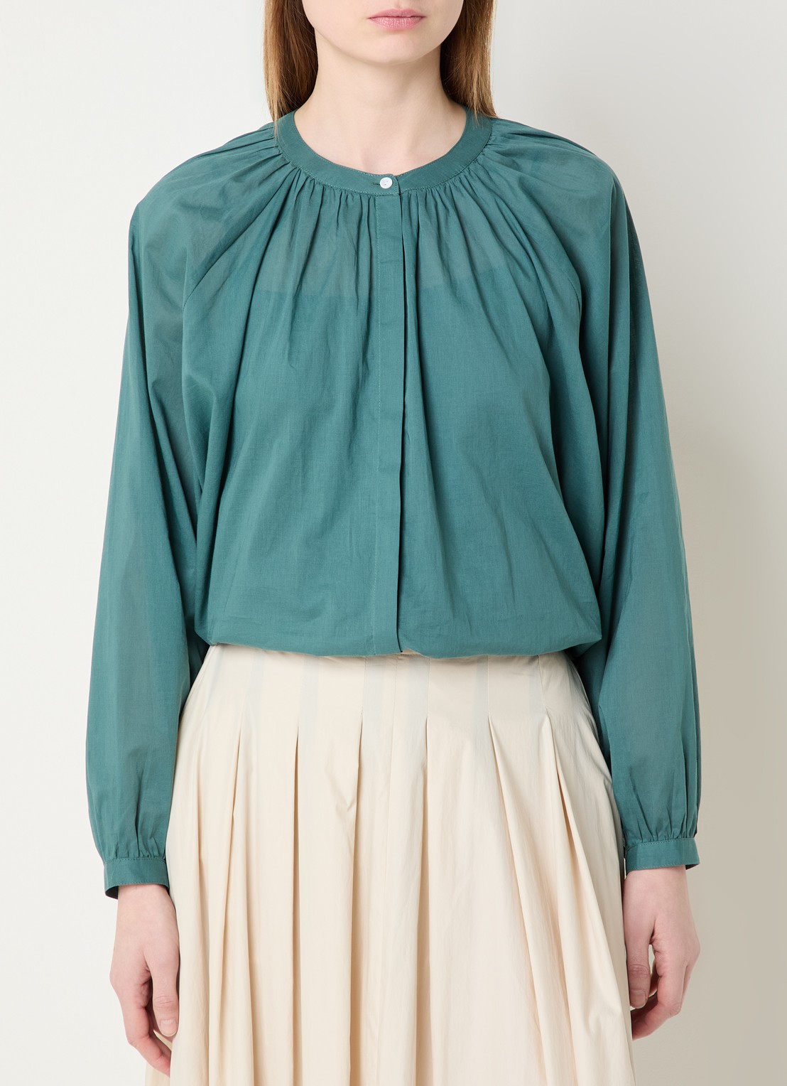 Josephine & Co Brooklynn blouse met stolpplooi en ballonmouw - detail 3 zeegroen