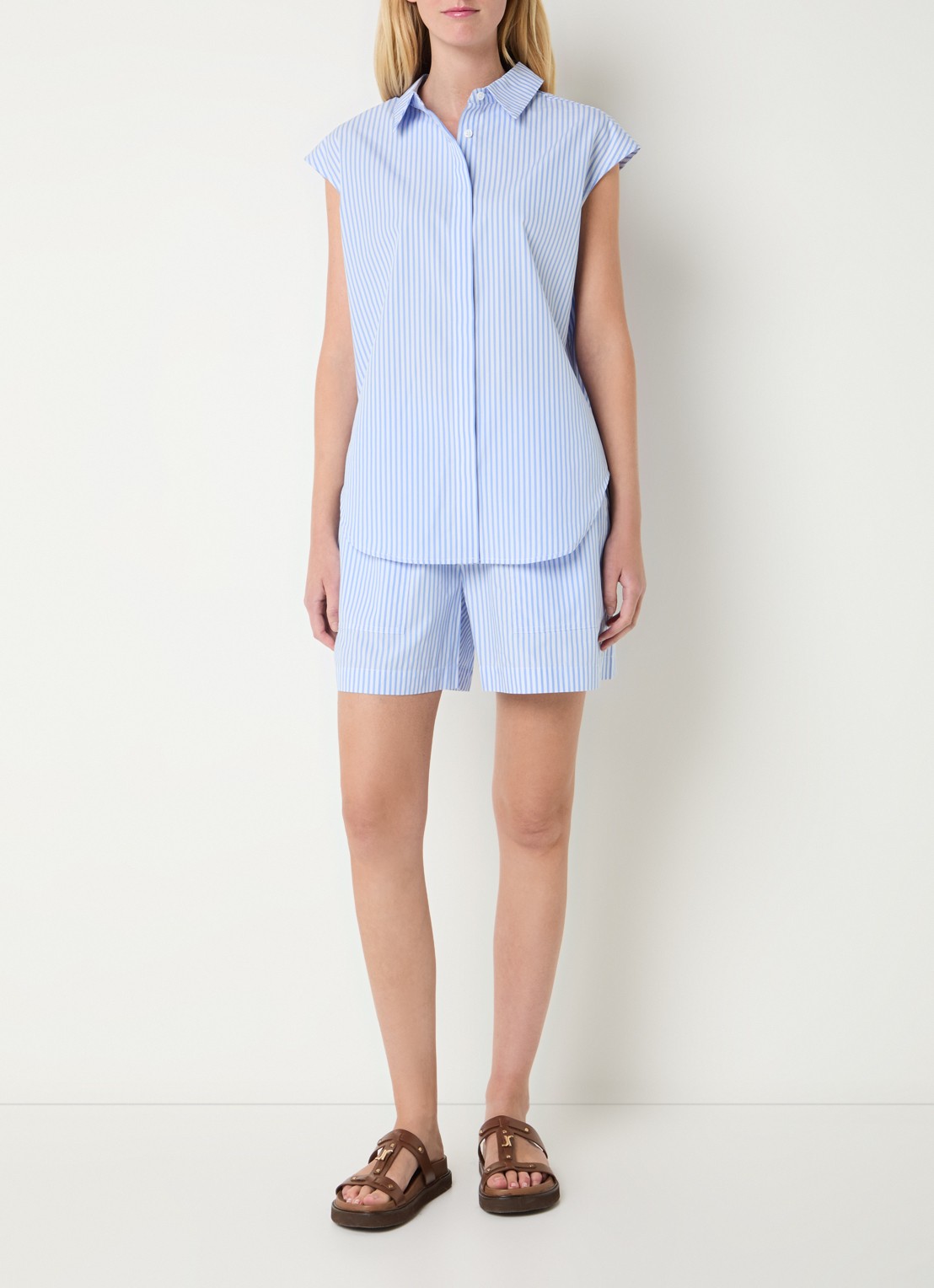 Josephine & Co Brynn blouse met streepprint - voorkant 4 lichtblauw