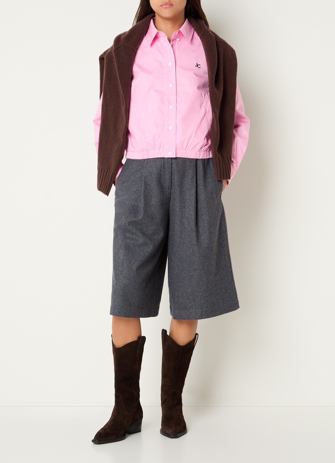 Josephine & Co Camden high waist wide fit korte broek - voorkant 3 donkergrijs