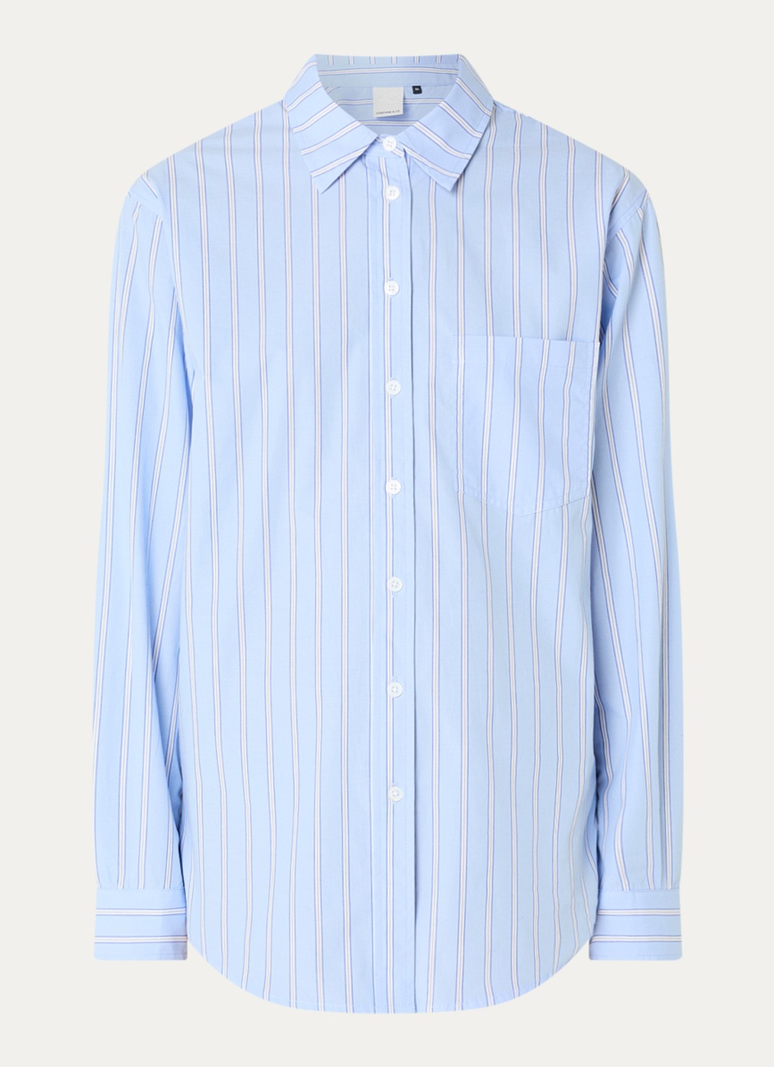 Josephine & Co Cass longline blouse met streepprint - voorkant 2 lichtblauw