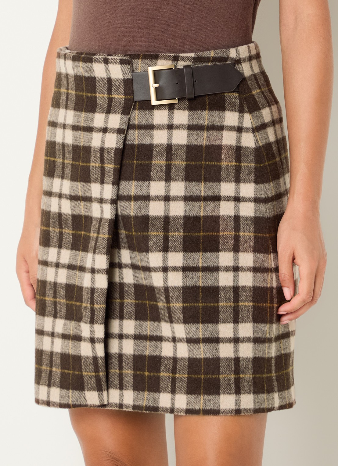 Josephine & Co Ceylin mini rok in wolblend met ruitdessin - detail 3 bruin