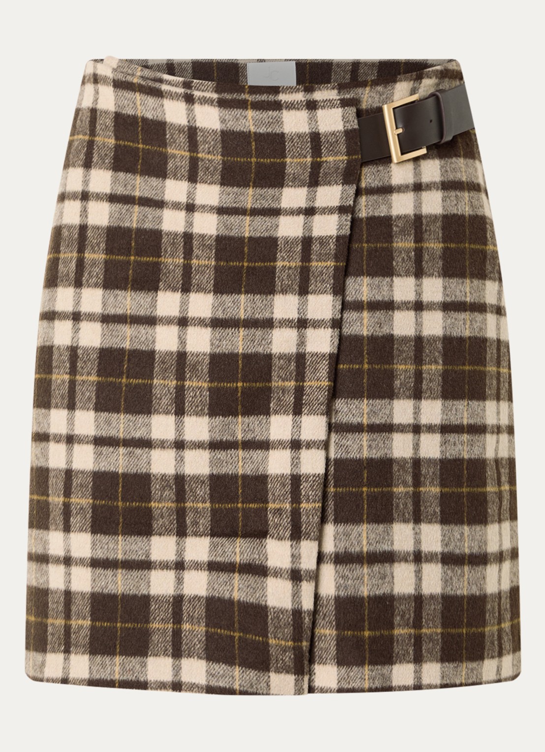 Josephine & Co Ceylin mini rok in wolblend met ruitdessin - voorkant bruin