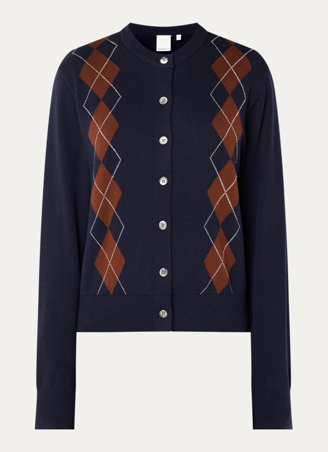 Josephine & Co Chad fijngebreid vest met ruitdessin - voorkant 2 donkerblauw