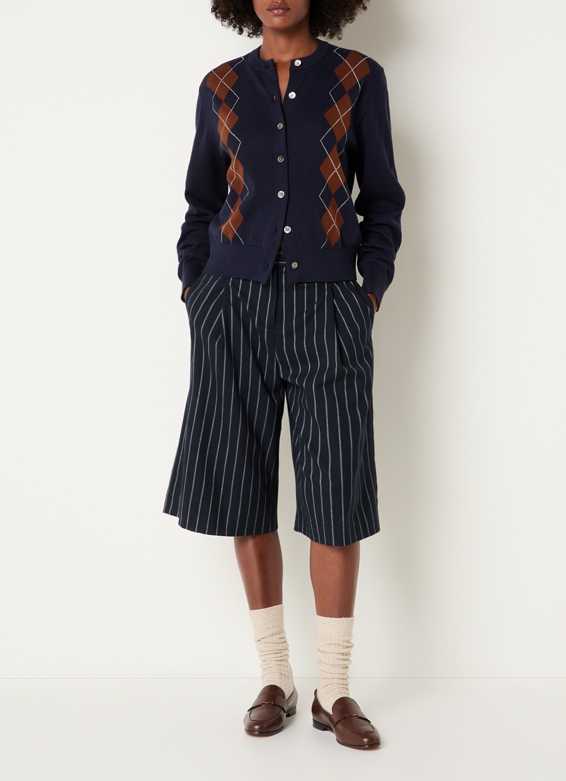 Josephine & Co Chad fijngebreid vest met ruitdessin - voorkant 3 donkerblauw
