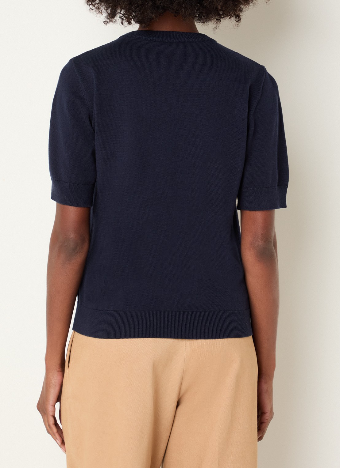 Josephine & Co Chandler fijngebreide T-shirt in wolblend met ruit dessin - achterkant 2 donkerblauw