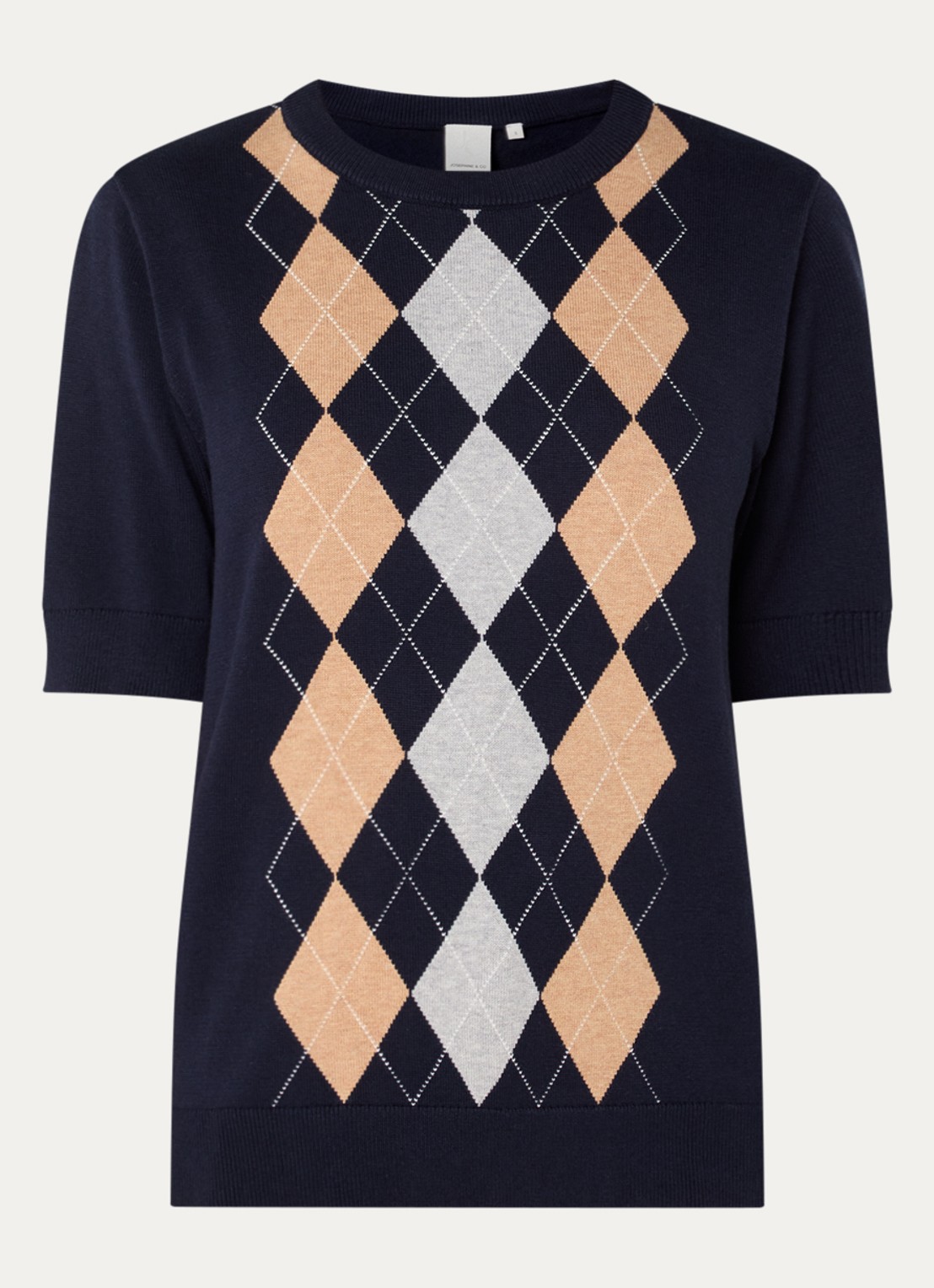 Josephine & Co Chandler fijngebreide T-shirt in wolblend met ruit dessin - voorkant 3 donkerblauw